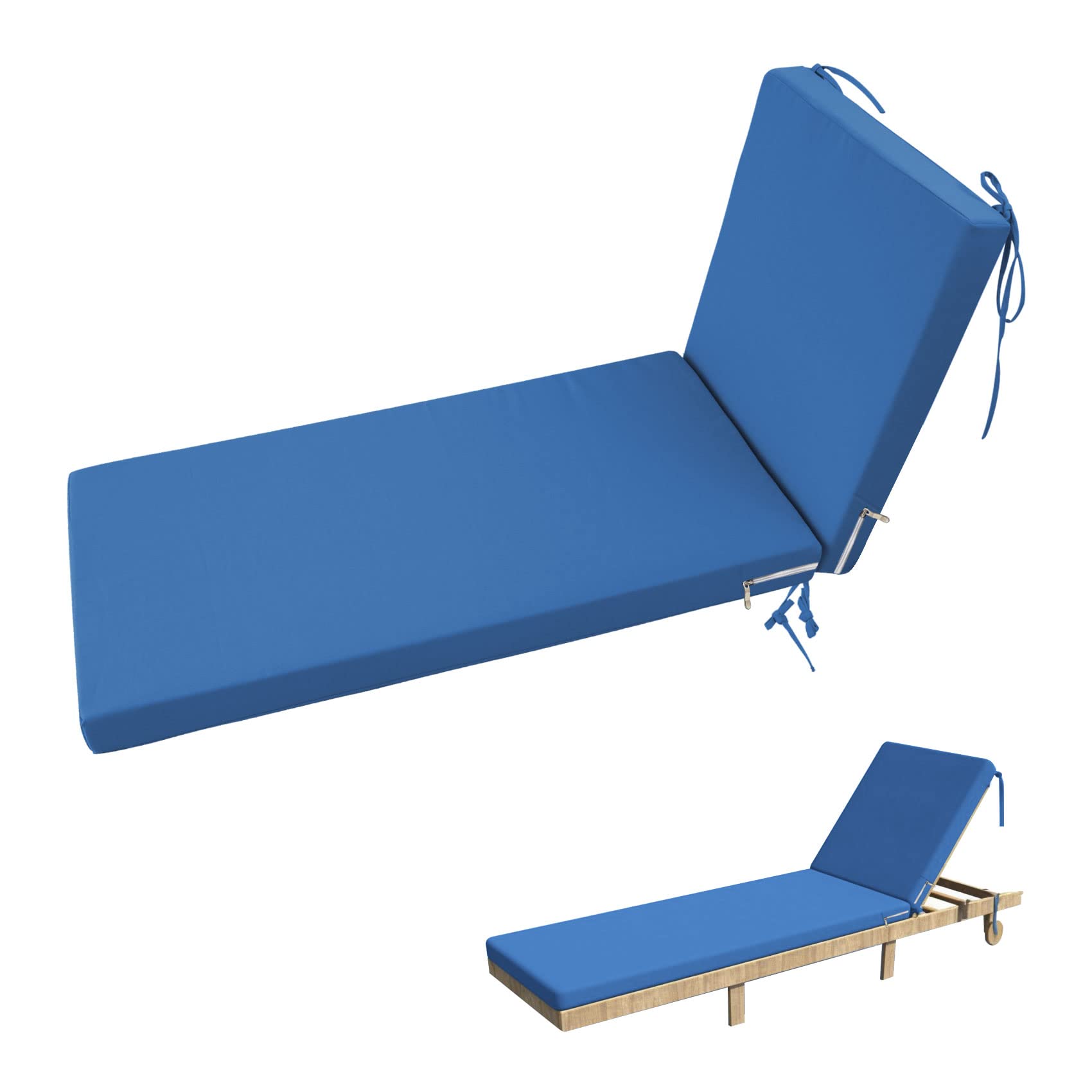 72x21x3 Inch Waterproof Outdoor Chaise Lounge Cushion - Sunbrella Fabric, Ultra Soft & Washable with Zipper - Perfect for Patio Furniture, Poolside Chairs, and Beach Loungers (Blue)