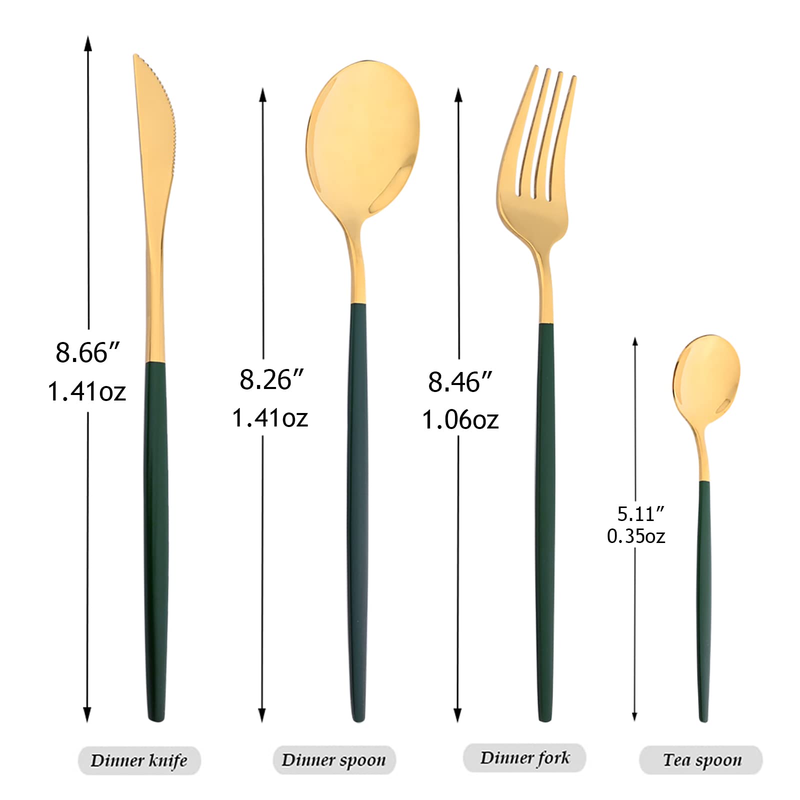 Premium 24-Piece Mirror Cutlery Set - 18/0 Stainless Steel Silverware with Green & Gold Handles - Modern Tableware for Home, Party, Restaurant & Christmas Dinner - Service for 6 - Elegant Dining Utensils for Weddings, Holiday Gatherings & Fine Dining Experiences