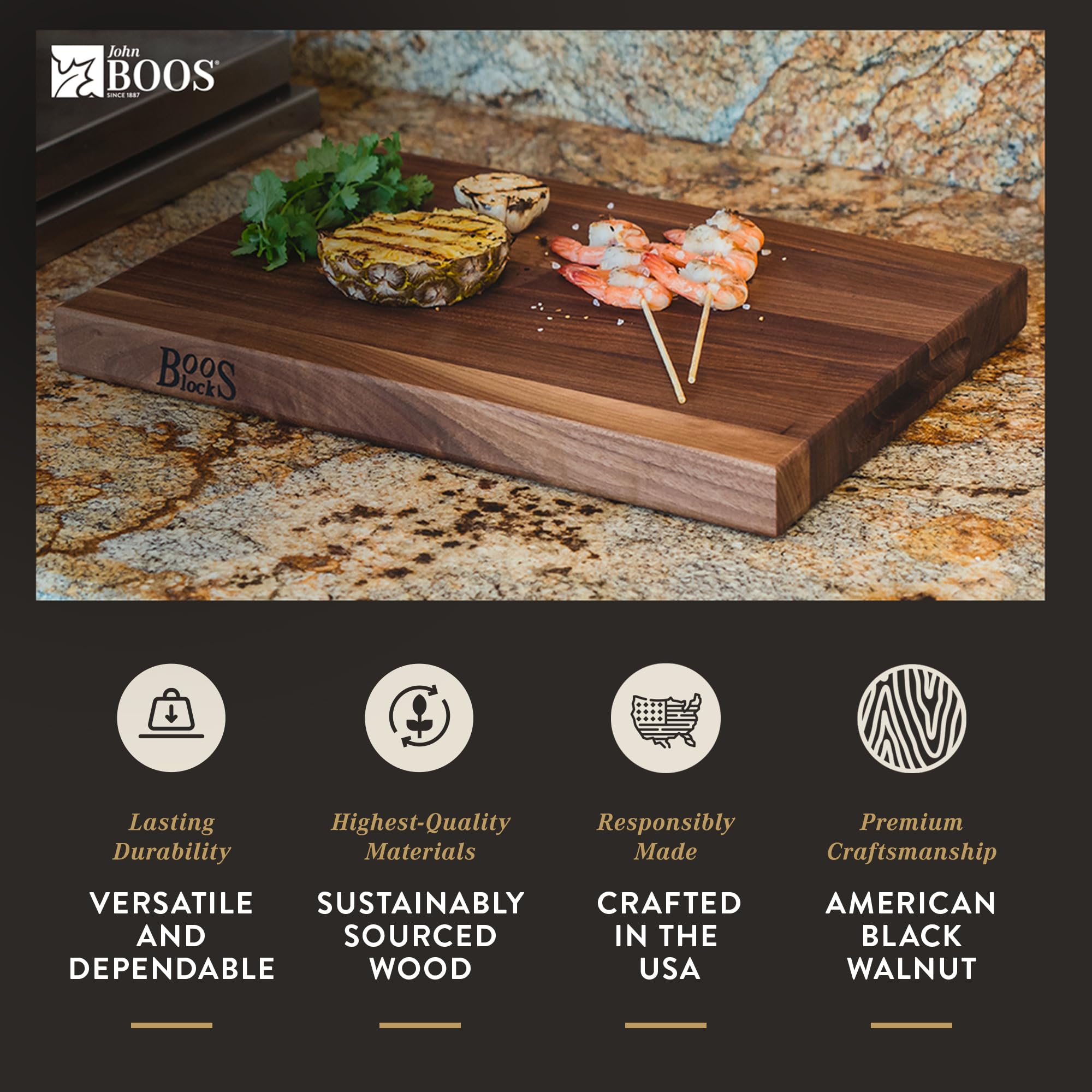 John Boos Block R-Board Reversible Walnut Wood Cutting Board 24x18x1.5 Inch - Premium Kitchen Chopping Board for Meat, Vegetables & Food Prep - Perfect for Home Chefs & Professional Kitchens