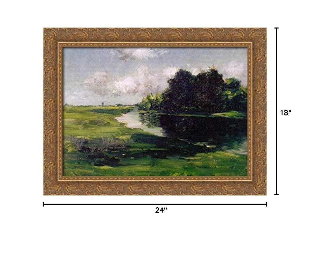 William Merritt Chase Long Island Landscape After Rain - 24x18 Inch Gold Ornate Wood Framed Canvas Wall Art - Perfect for Living Room, Bedroom, or Office Decor