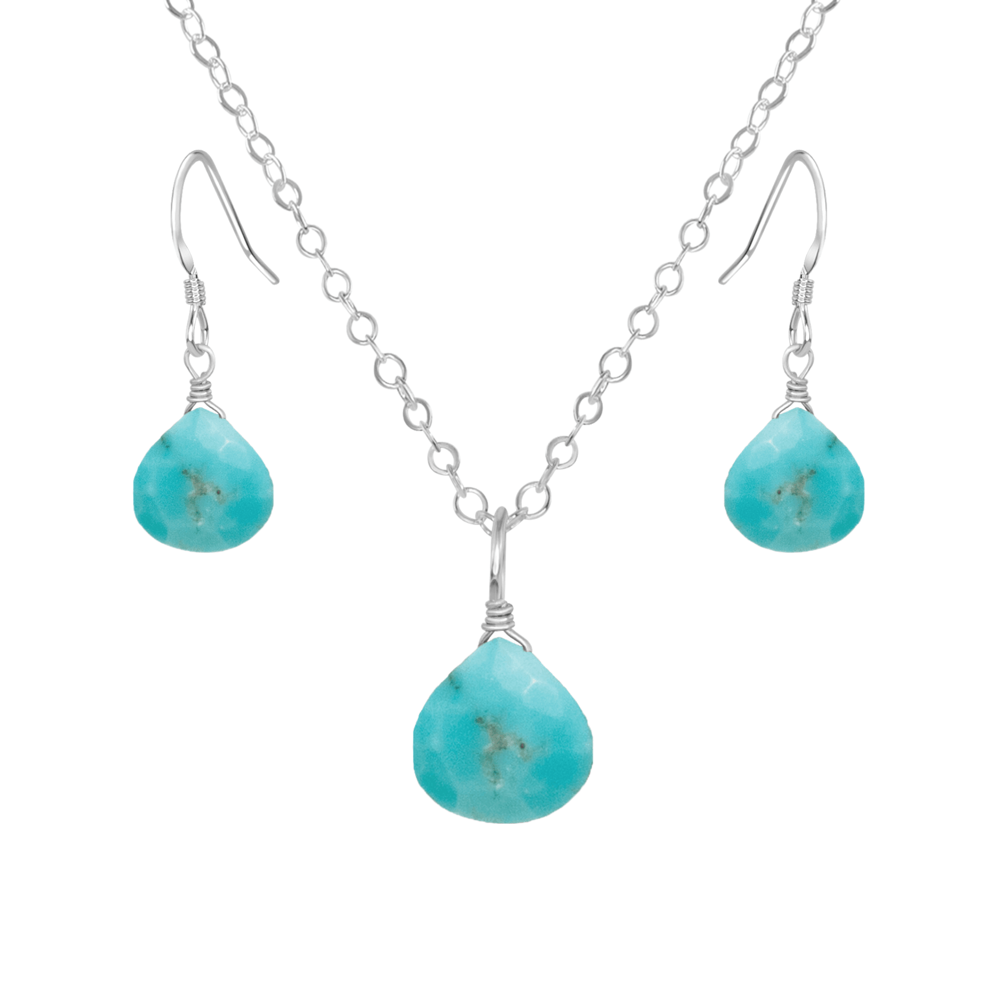 Turquoise Tiny Teardrop Earrings & Necklace Set - Dainty Bohemian Jewelry for Women | Perfect for Weddings, Parties & Everyday Wear