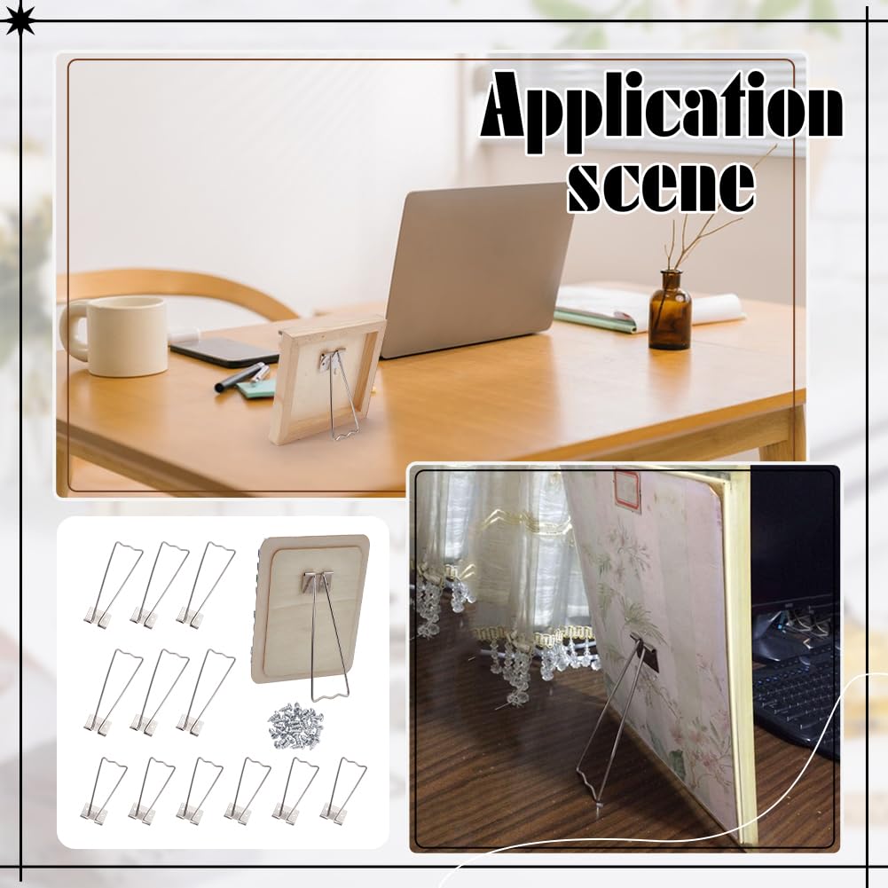 FINGERINSPIRE 12-Pack 2-Style Photo Frame Easel Stands - Iron Picture Frame Brackets with 24 Screws (Stainless Steel) - Perfect for Displaying Photos, Artwork, and Certificates at Home or Office