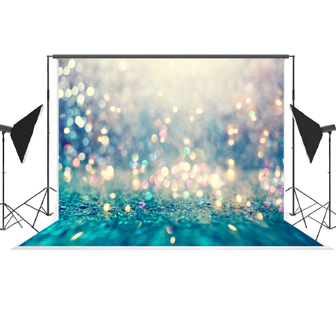 Shiny Blue & Gold Abstract Photography Backdrop - No Glitter Dotted Mermaid Theme for Baby Showers, Birthday Parties & Newborn Photo Booths (7x5ft) | Perfect for Birthday Decor, Baby Shower Background & Sparkling Photo Props