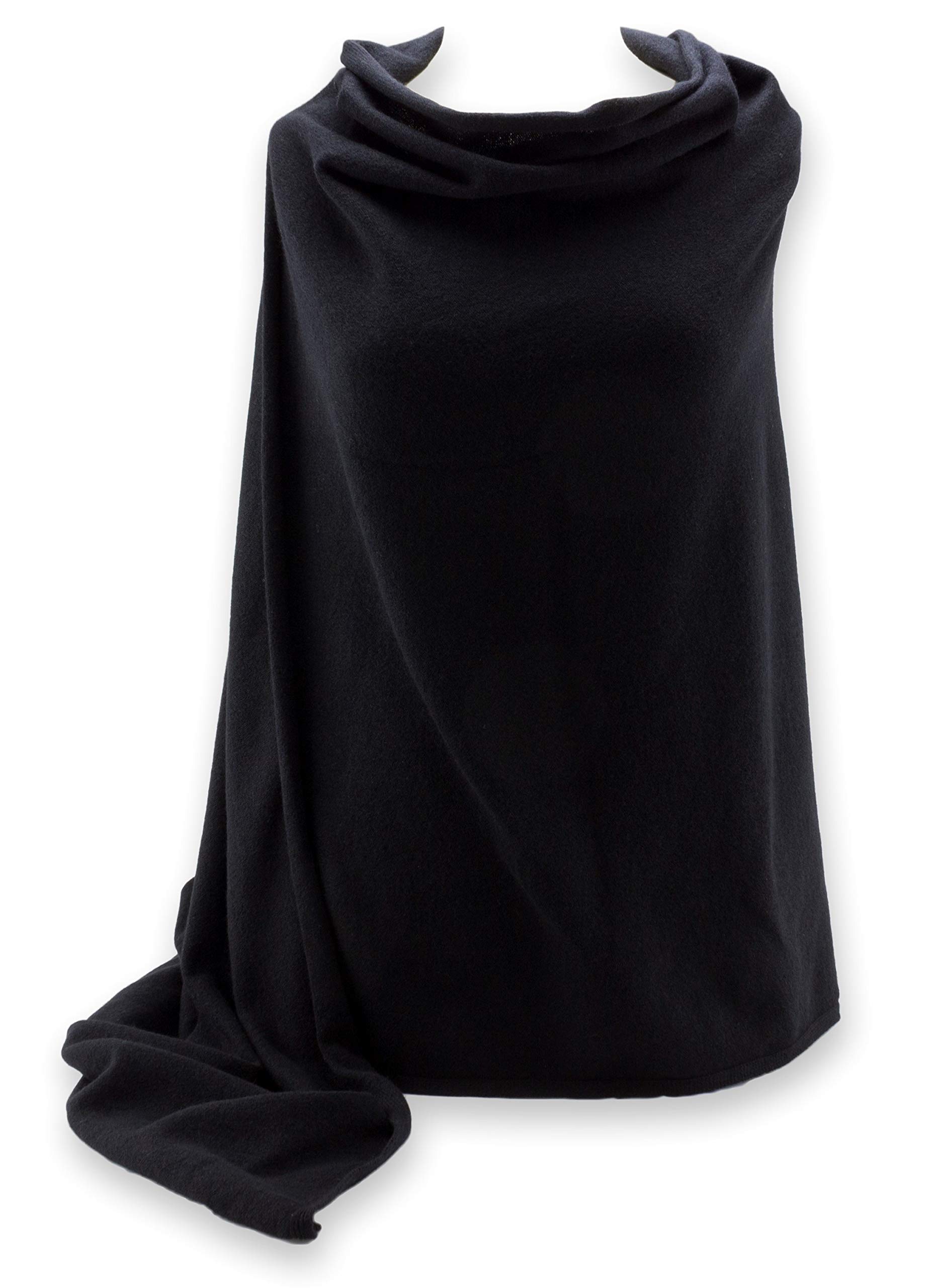100% Pure Cashmere Travel Wrap & Shawl - Lightweight Scarf for Women, Black - Includes Storage Bag & Gift Box - Perfect for Airplane, Office & Winter Outfits