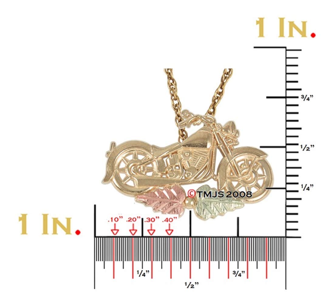 10K Yellow Gold Motorcycle Necklace for Women - 12K Green & Rose Gold Black Hills Gold Motif, 18