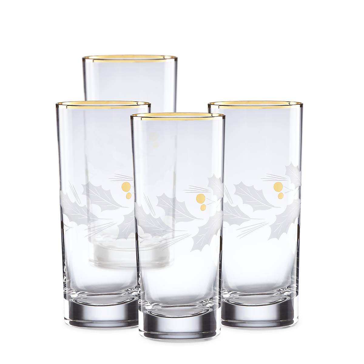 Premium Holiday Gold Highball Glasses Set of 4 - Elegant Cocktail & Whiskey Drinking Glasses for Parties, Celebrations & Home Bar Decor