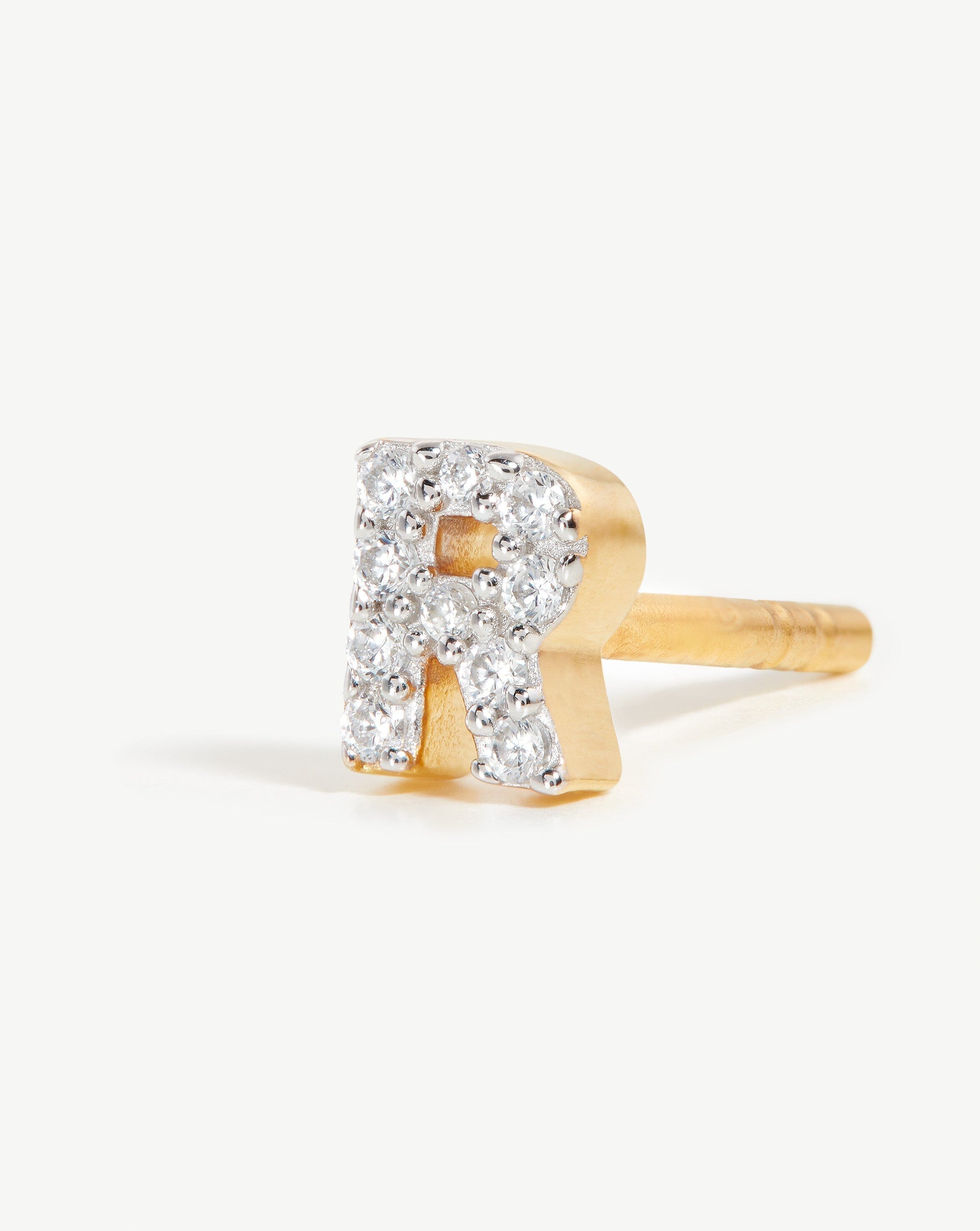 Pave Initial Single Stud Earring - 18k Gold Vermeil with Cubic Zirconia | Personalized Monogram Jewelry for Women | Perfect for Gifts, Birthdays & Everyday Elegance