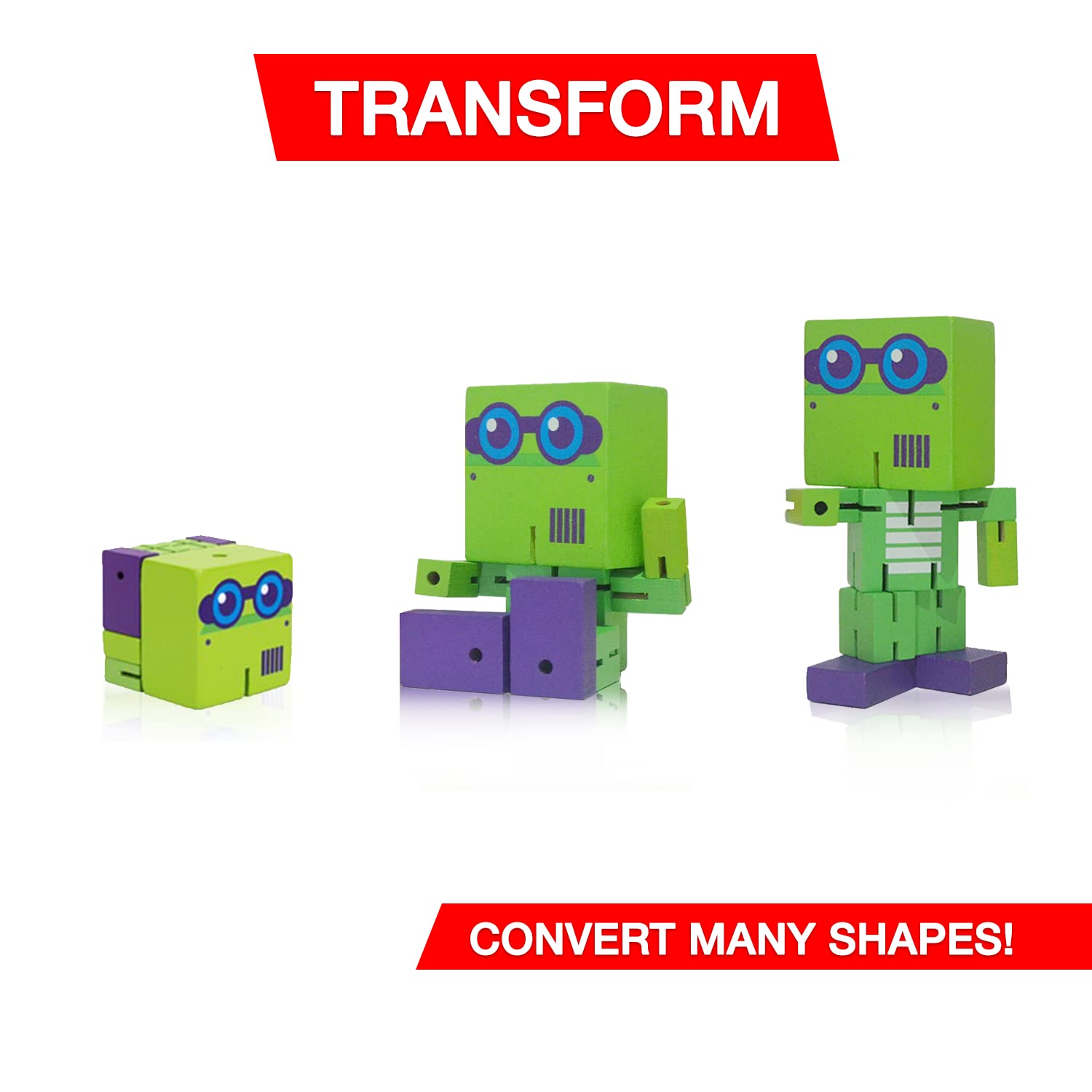 Wooden Robot Toy - Cubebot Transforming Puzzle Cube for Kids & Adults | Fidget Toy, Stacking Robot, Brain Teaser | Perfect for Stress Relief, Office Desk & STEM Learning