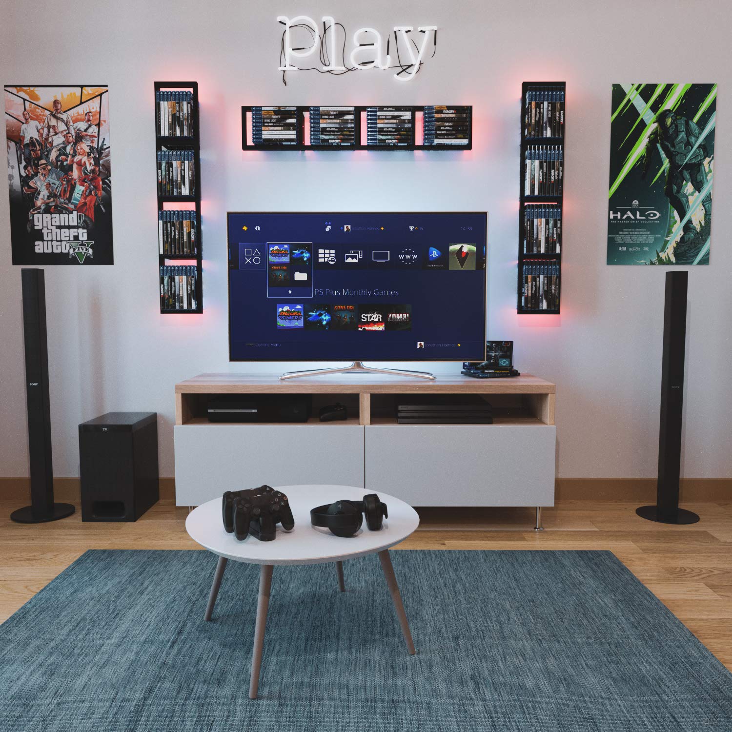 Black Floating Wall Shelves Set of 3 - 34 Inch Modern Storage Shelves for Video Games, DVDs, CDs & Home Decor - Perfect for Living Room, Bedroom & Office Organization