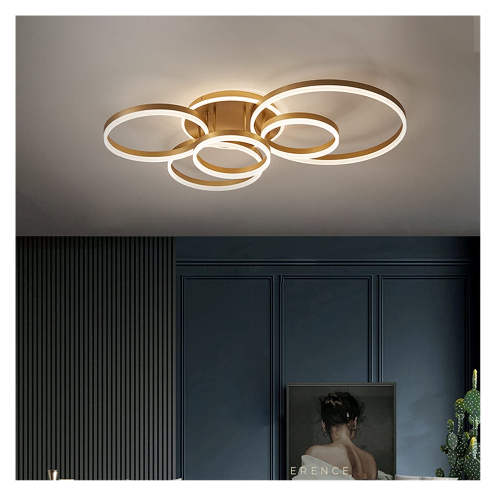 Modern LED Chandelier Lamp - Dimmable 1/2/3/4/5 Circle Rings Gold Ceiling Light for Bedroom, Dining Room, Living Room, Kitchen & Hallway | Energy-Efficient Home Lighting Fixture | Perfect for Contemporary Interior Decor