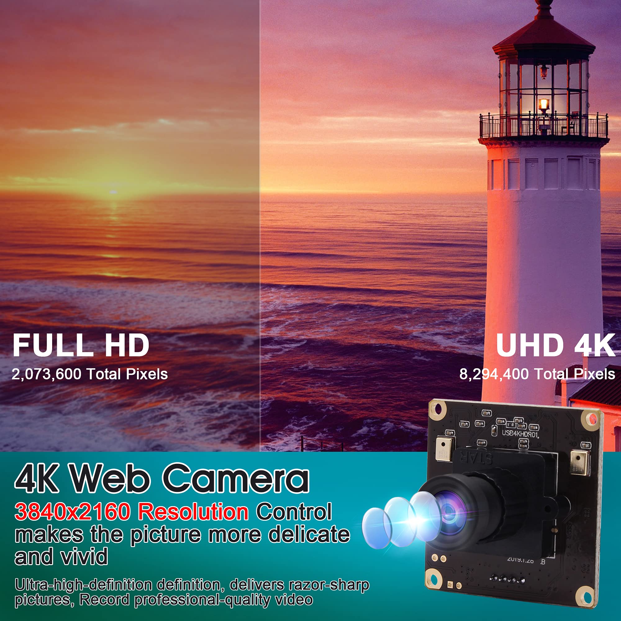 ELP 4K USB Webcam with Dual Microphones - 2160P Ultra HD Computer Camera for PC/Laptop, Plug & Play for Windows/Mac/Linux - Perfect for Video Conferencing, Online Classes, Live Streaming & Security Monitoring