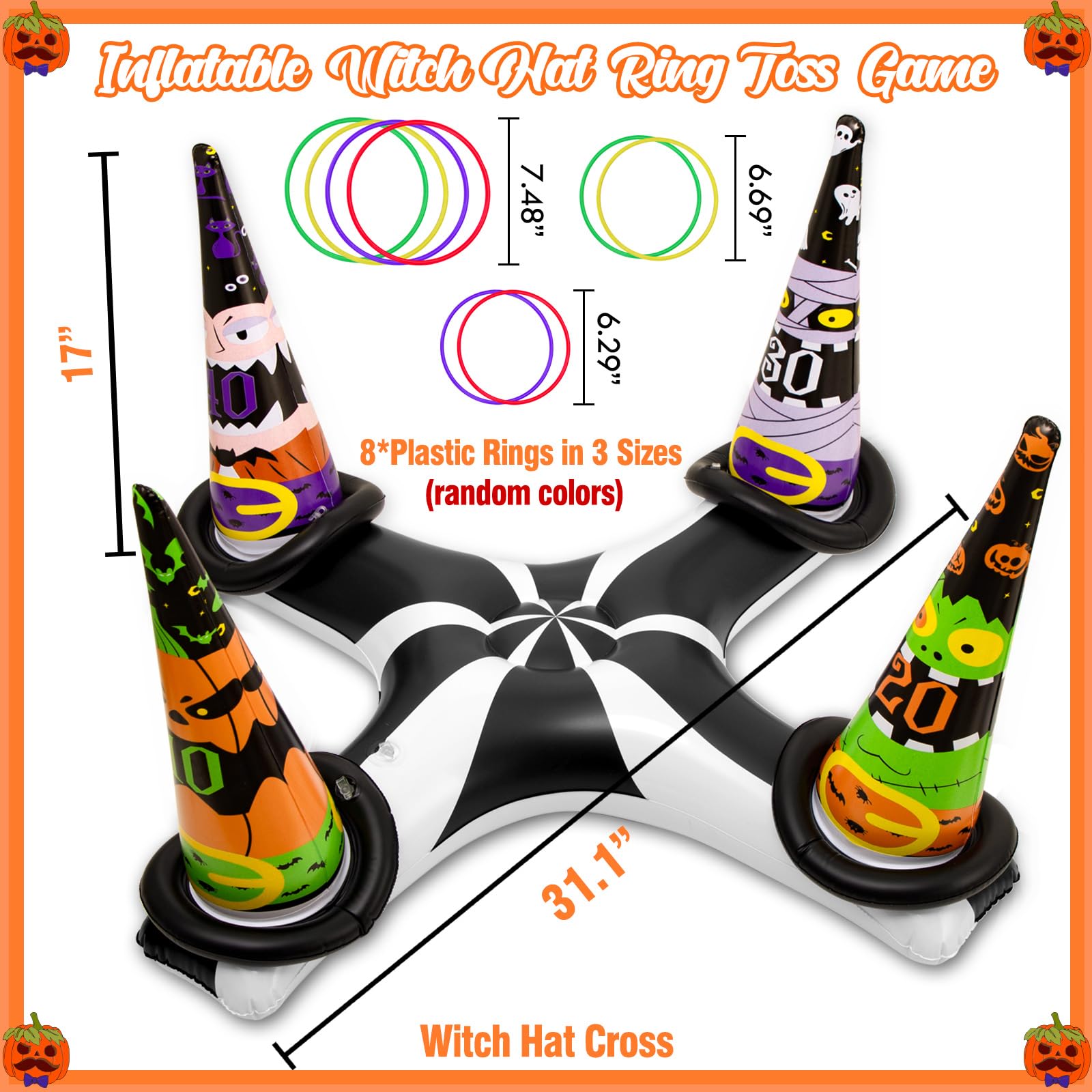 90Shine Inflatable Witch Hat Ring Toss Game for Halloween Party - Fun Indoor/Outdoor Game for Kids & Adults