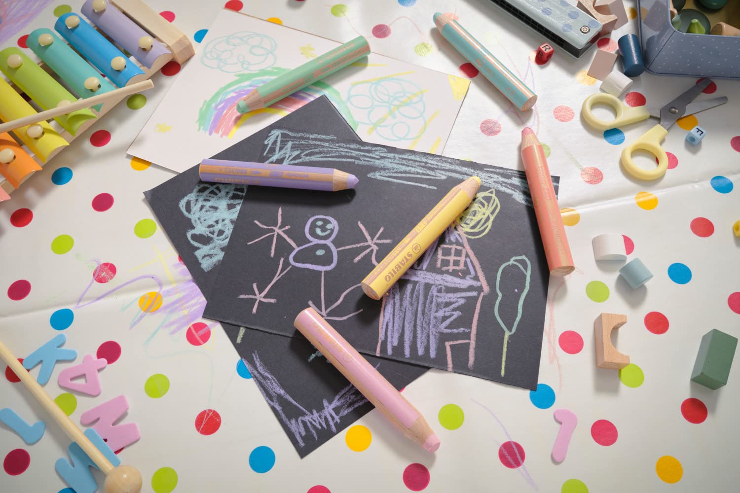 STABILO Woody 3-in-1 Multi-Functional Pencil - Pastel Green - Perfect for Writing, Drawing & Coloring - Ideal for School, Office & Art Projects