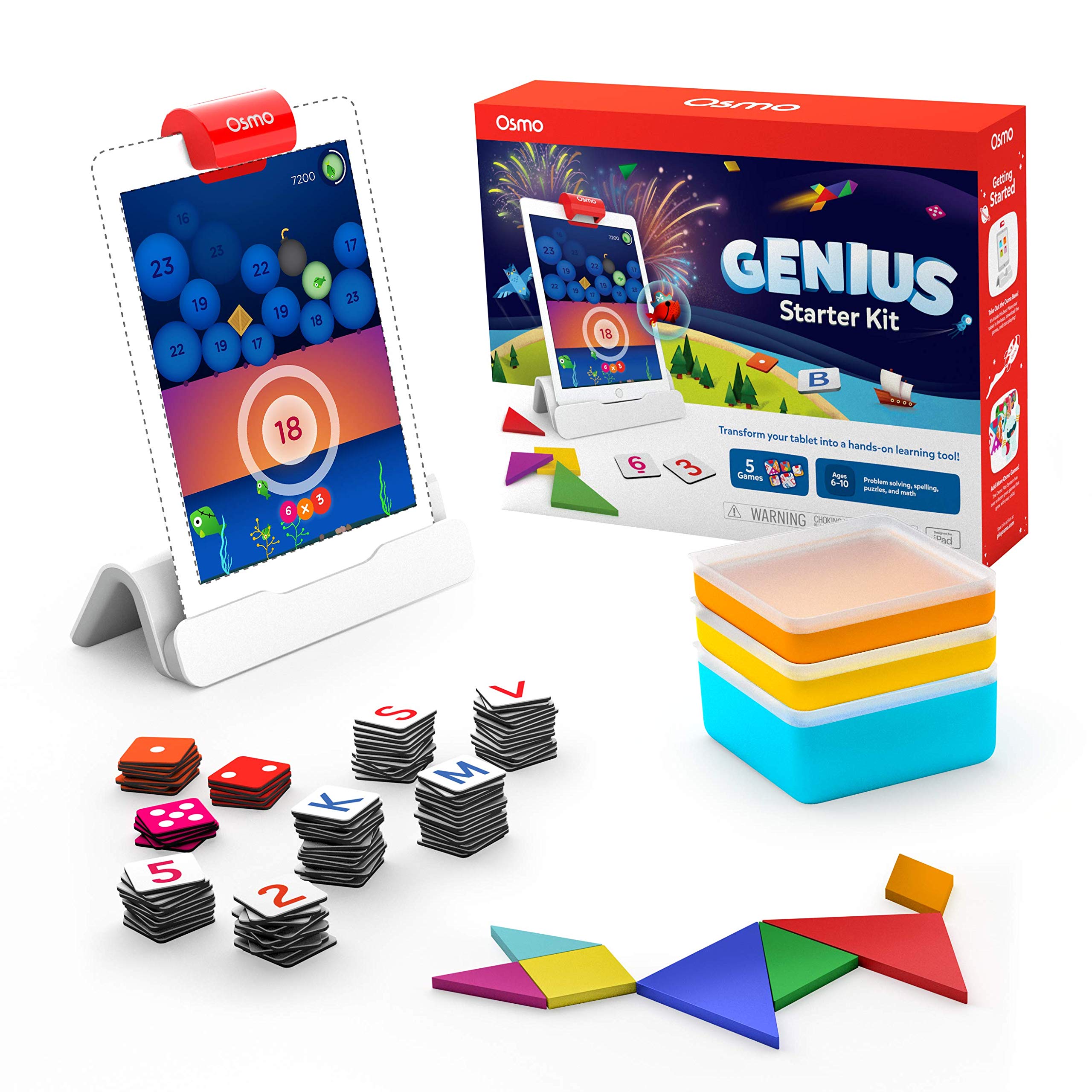 Osmo Genius Starter Kit for iPad - 5 STEM Learning Games for Kids Ages 6-10 - Math, Spelling & Creativity Educational Toy with iPad Base - Perfect for Homeschooling & Interactive Classroom Activities