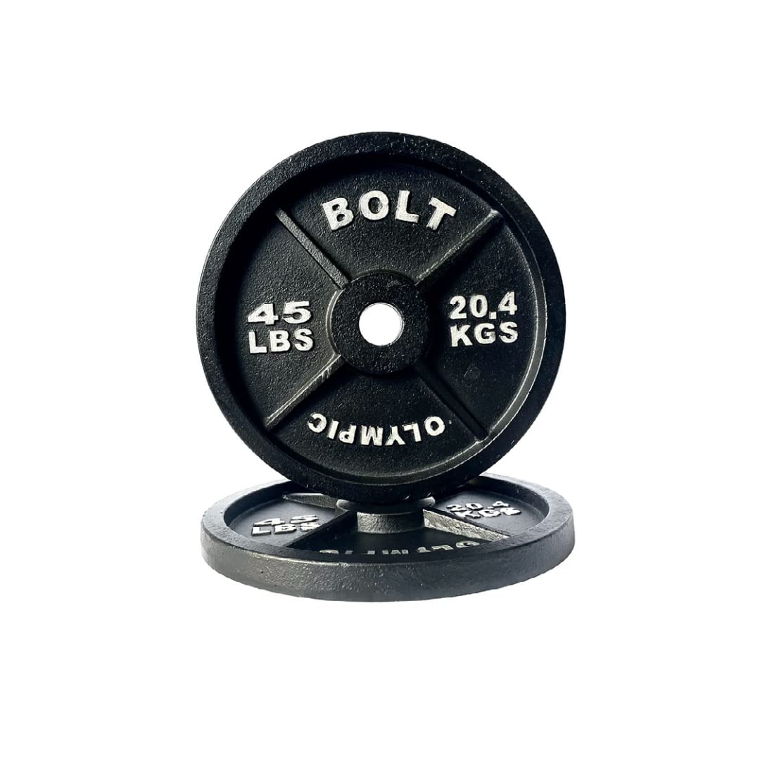 Bolt Fitness Supply Classic 2-Inch Hole Solid Cast Iron Olympic Weight Plates 45 LB - Single Plate for Strength Training, Weightlifting, Muscle Toning, Bodybuilding & Powerlifting - Perfect for Home Gym, CrossFit, and Professional Training
