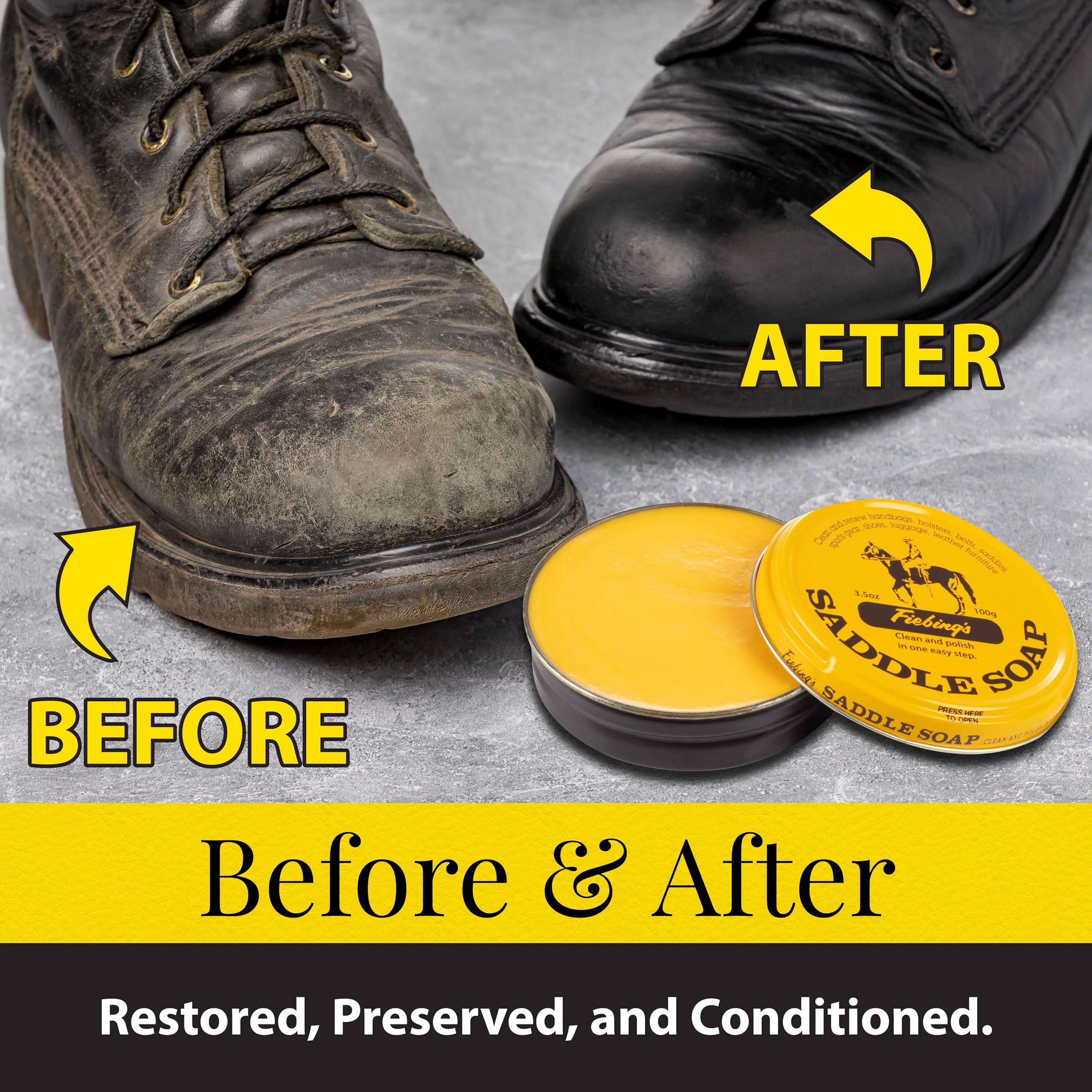 Fiebing's Yellow Saddle Soap (2 Pack, 3.5 oz Each) - Leather Cleaner & Conditioner to Soften, Protect & Restore - Ideal for Leathercraft, Car Seats, Couches, Shoes, Purses, Boots & Bags - Perfect for Leather Maintenance & Restoration Projects