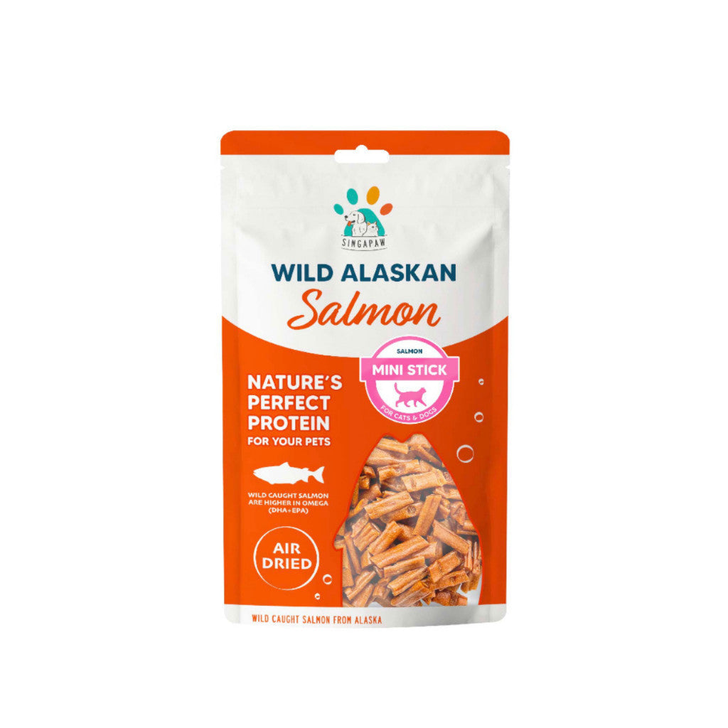 Premium Wild Alaskan Salmon Dog Treats - 70g Air-Dried Mini Sticks with Seaweed & Shrimp | Grain-Free, Healthy Snacks for Small & Medium Dogs | Training Rewards & Travel Treats