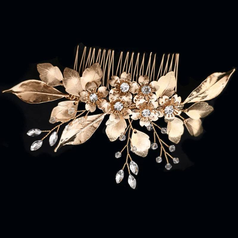 Vintage Inspired Gold Hair Comb with Crystals for Brides - Wedding Hair Accessories, Elegant Bridal Hairpiece for Special Occasions (A7796)