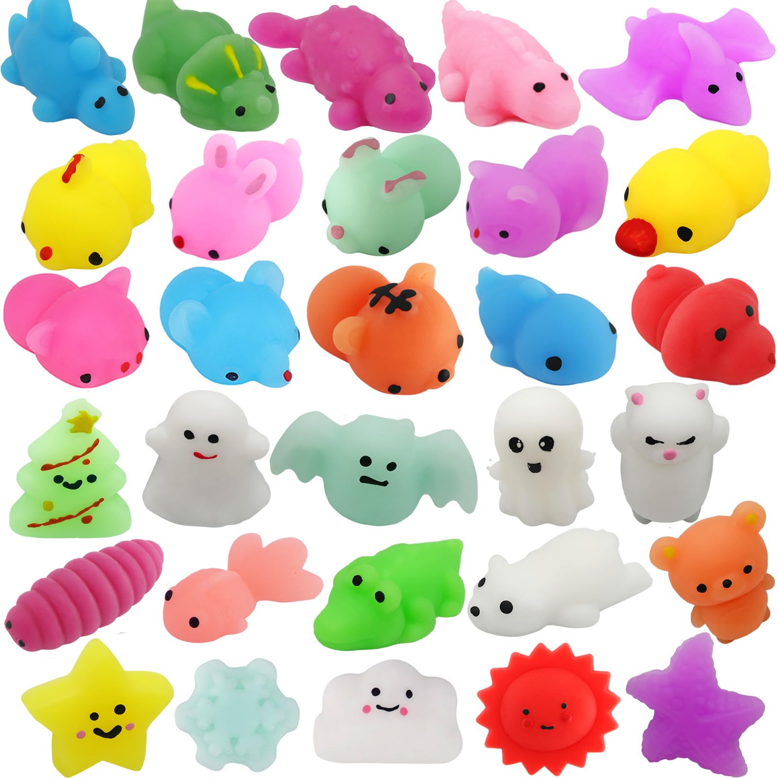 30-Pack Mochi Squishy Toys Set - Cute Stress Relief & Party Favors for Kids - Birthday Gifts for Boys & Girls - Classroom Prize Treasure Box with Storage - Perfect for Goodie Bags, Sensory Play & Anxiety Relief