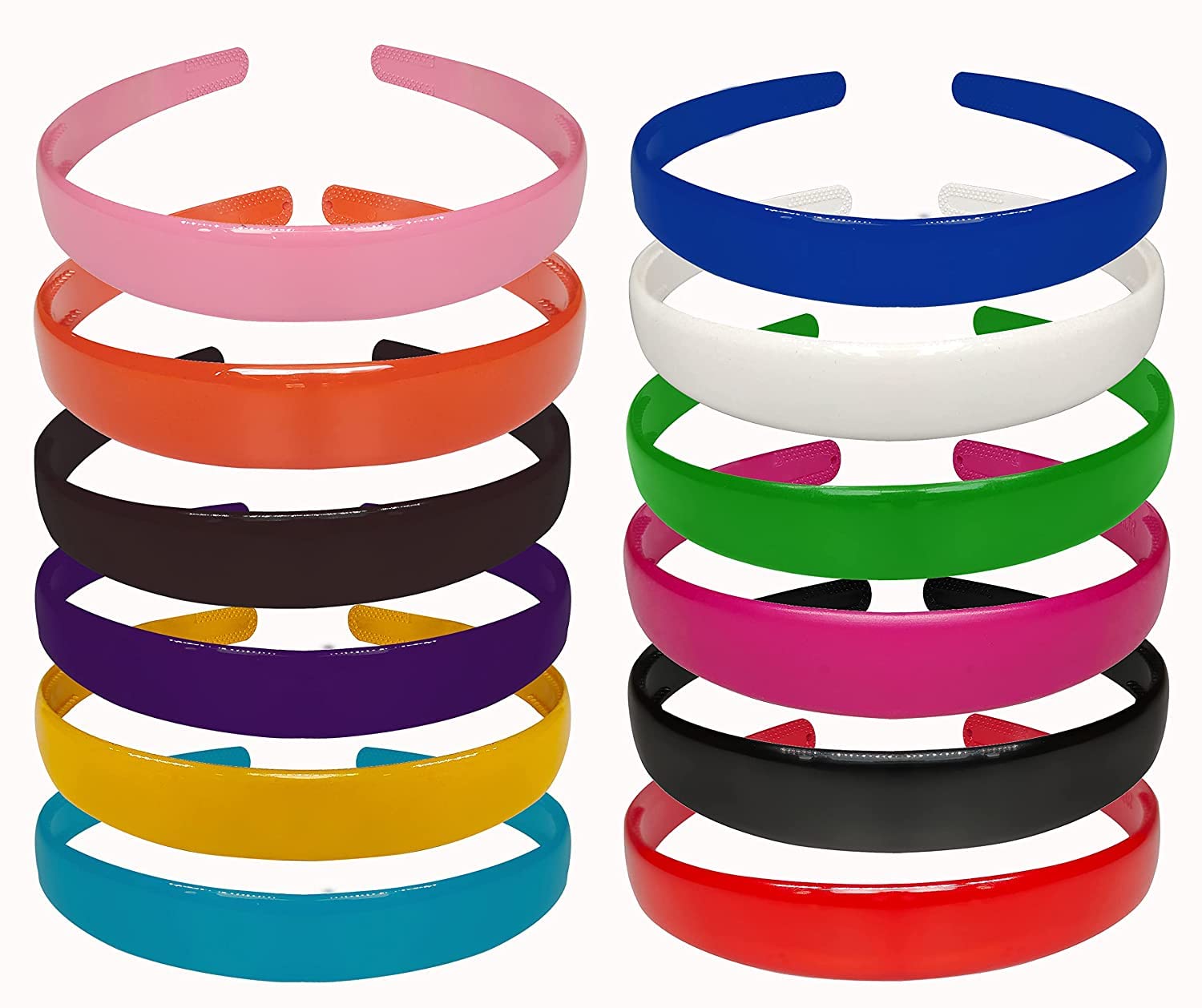 RedChimes 20mm Wide Colorful Plastic Teeth Hair Comb & Shine Hair Bands for Women & Girls - 12 Pack | Perfect for School, Work, Parties & Everyday Styling
