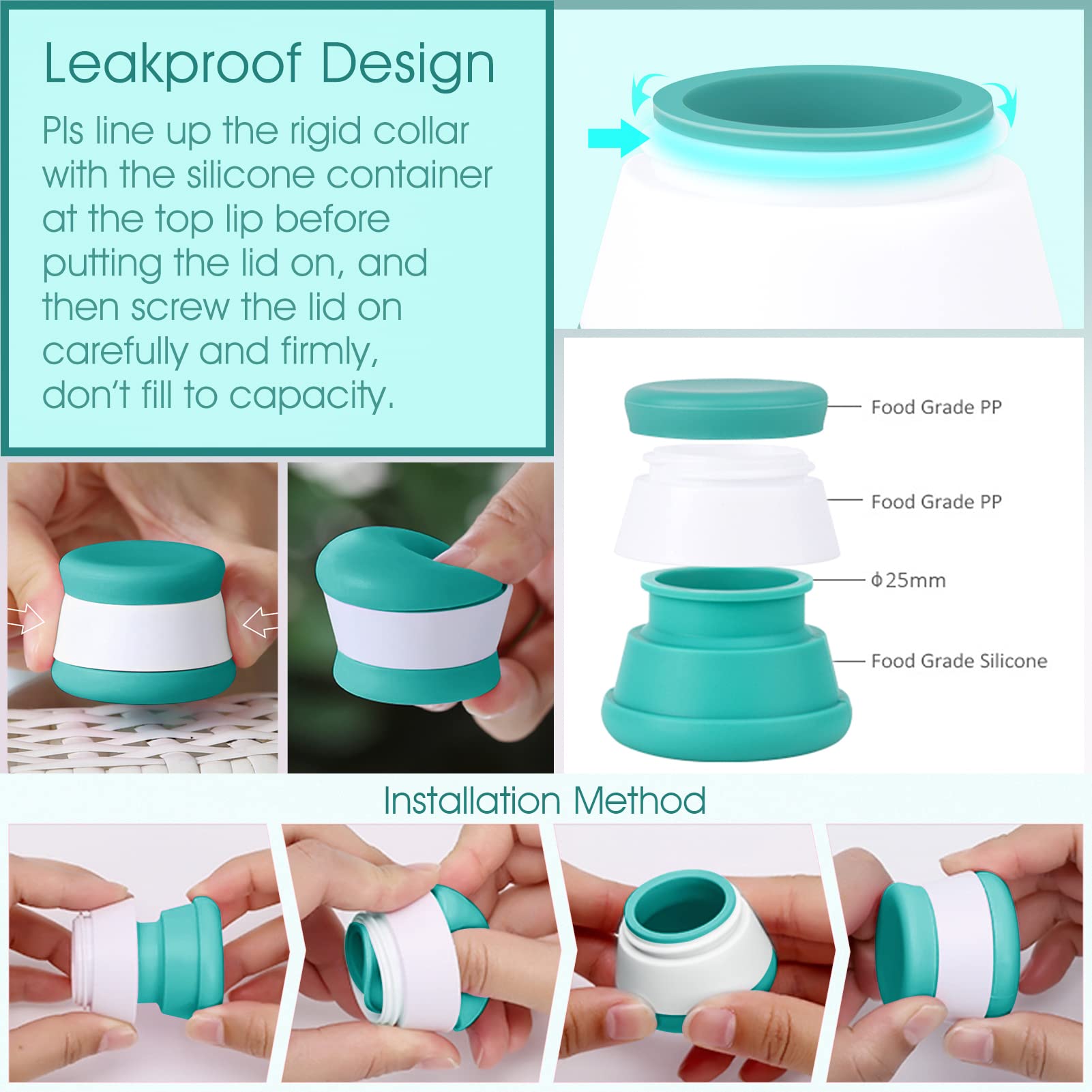 TSA Approved Silicone Travel Containers for Toiletries - 4PCS Leakproof BPA-Free Cream Jars with Lids & Mini Spatulas (Blue) - Perfect for Air Travel, Gym Bag & Vacation Essentials