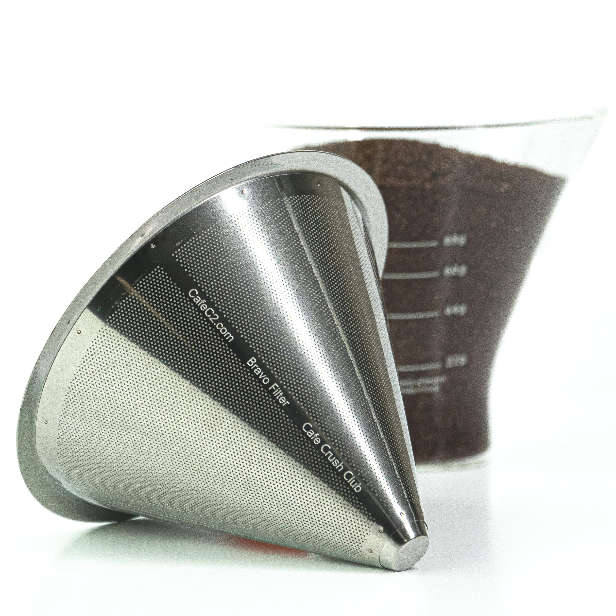 Stainless Steel Reusable Coffee Filter for Pour Over Coffee Maker - Dual Mesh Coffee Filter with Glass Measuring Cup | Perfect for Home Brewing, Camping & Office Use
