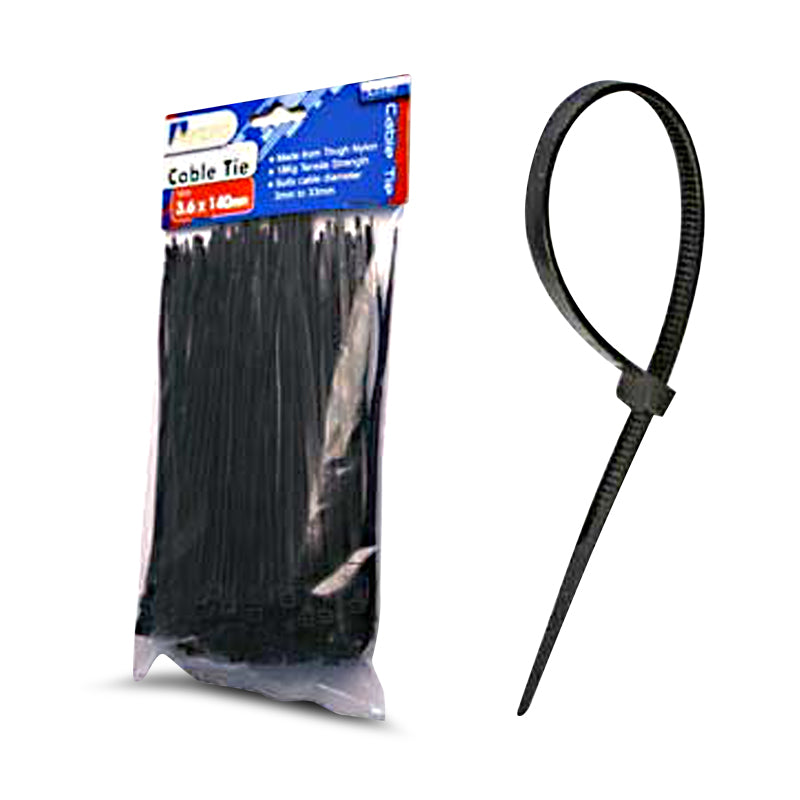 Aerpro CT140 125 Pack 3.6mm x 140mm Black Nylon Cable Ties - Heavy Duty Wire Ties for Organizing Cords, Wires, and Cables in Home, Office, and Industrial Use