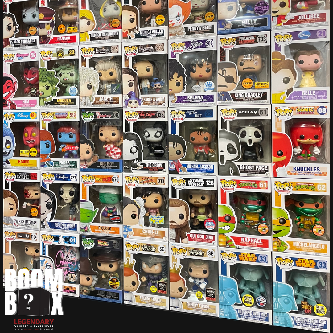 BoomLoot Mystery BoomBox - Legendary Vaulted & Exclusive Funko Pops Vol.76 (3-4 Pops) | Collectible Surprise Box for Pop Culture Fans & Gift for Collectors