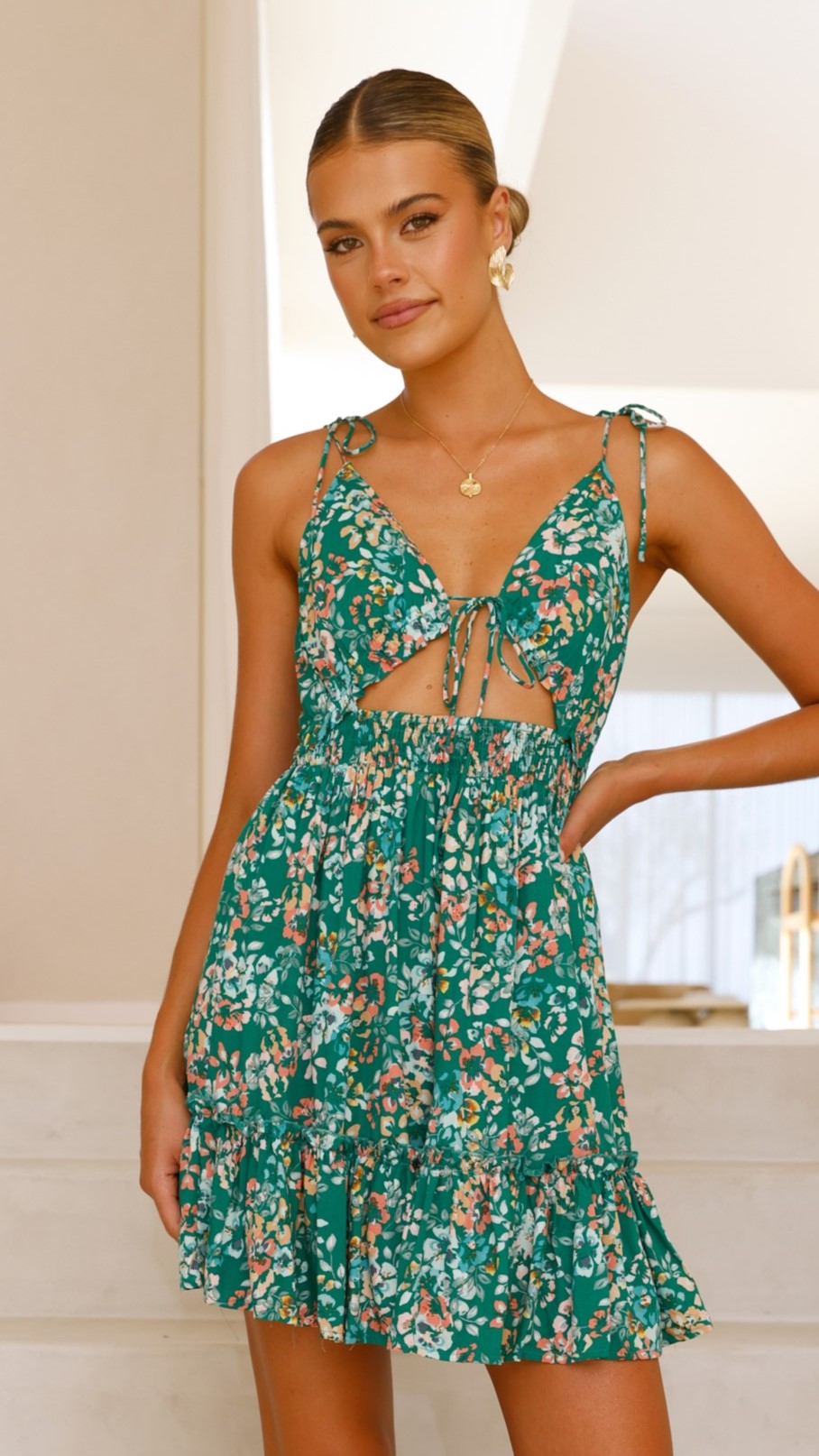 Lille Mini Dress - Green Floral Print Summer Dress for Women | Perfect for Beach Vacations, Date Nights & Outdoor Parties