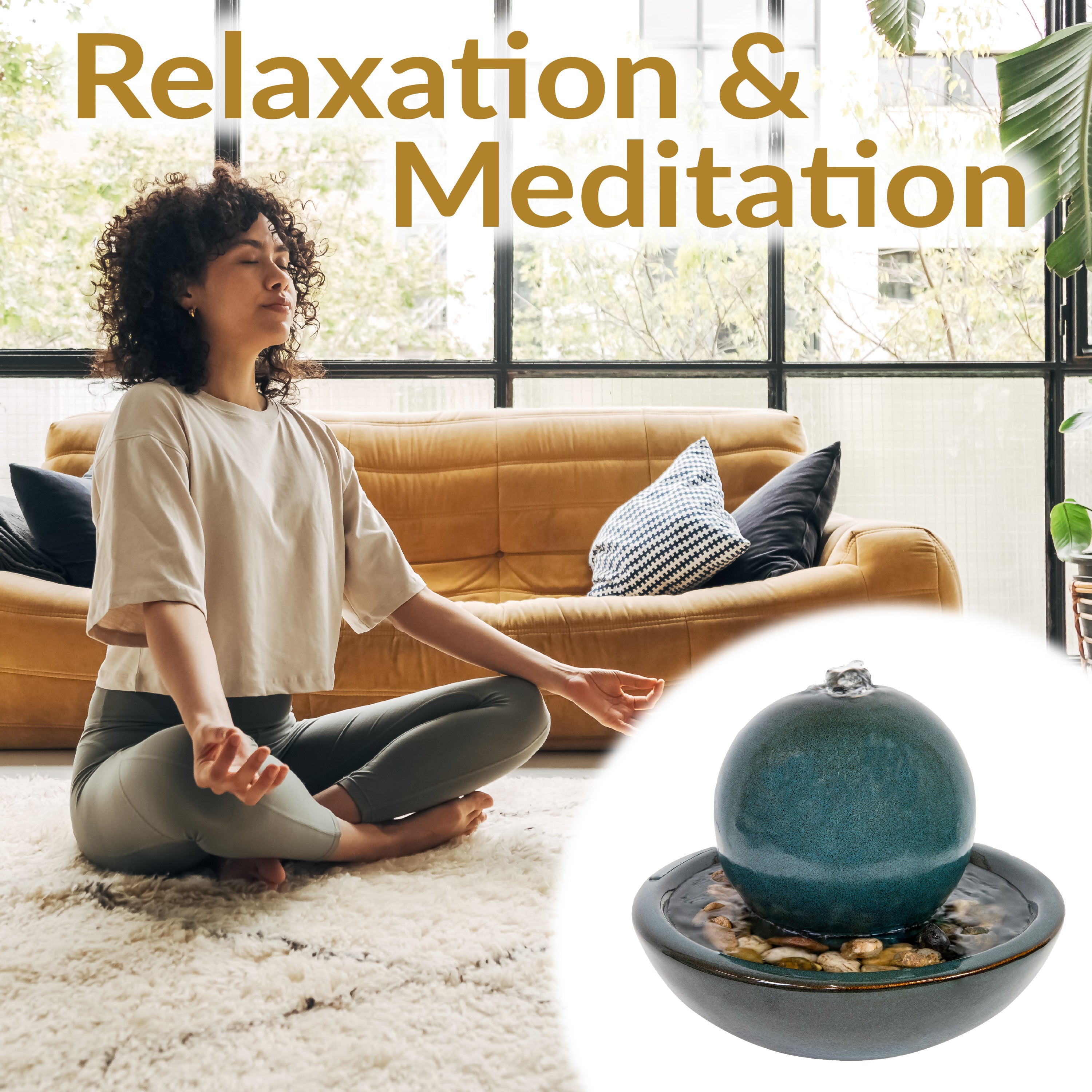 Sunnydaze Indoor Ceramic Tabletop Water Fountain with Orb - 7