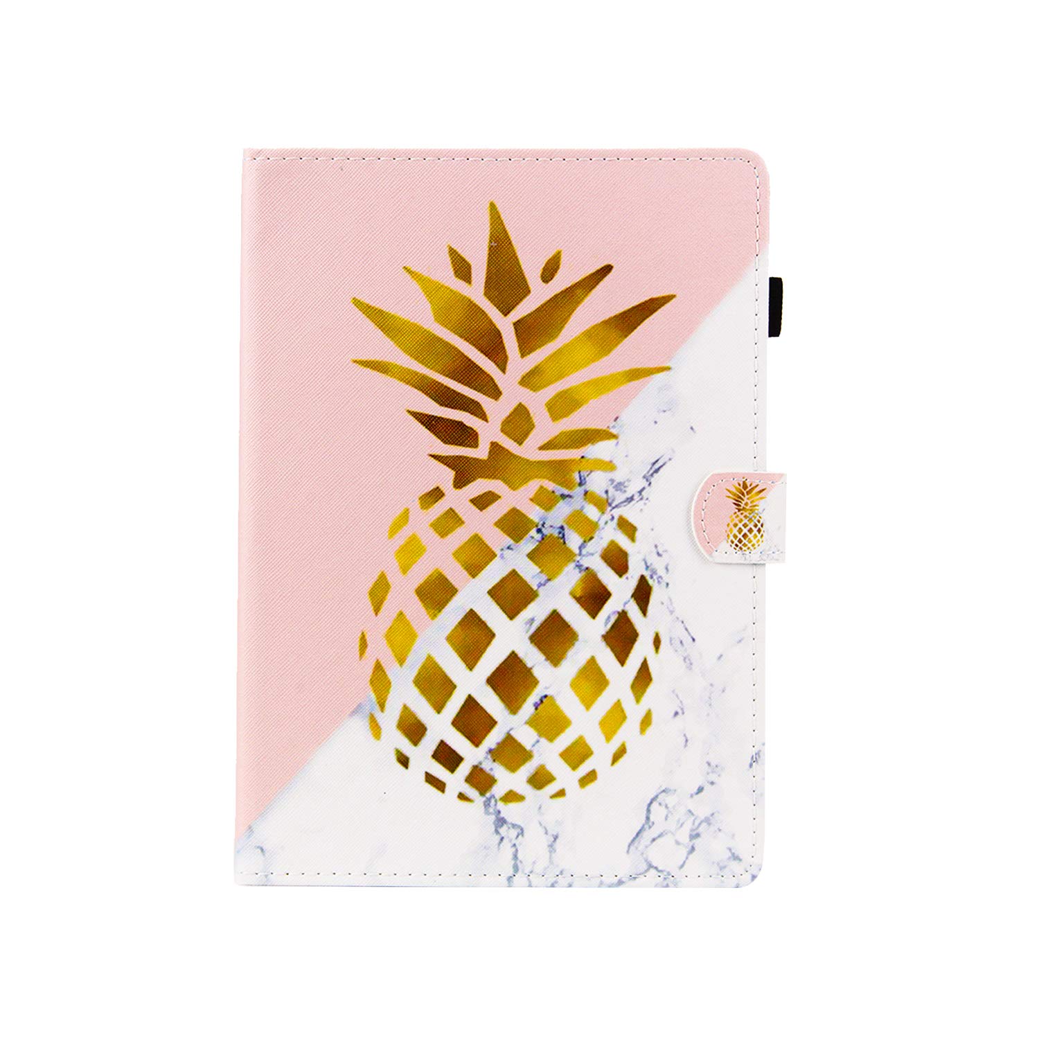 Premium Magnetic PU Leather Smart Case for Apple iPad 9.7 (6th/5th Gen 2018/2017) & iPad Air/Air 2 - Folio Stand Cover with Auto Sleep/Wake, Card Slots & Pencil Holder - Golden Pineapple Marble Design | Perfect for Work, Travel & Home Office Use