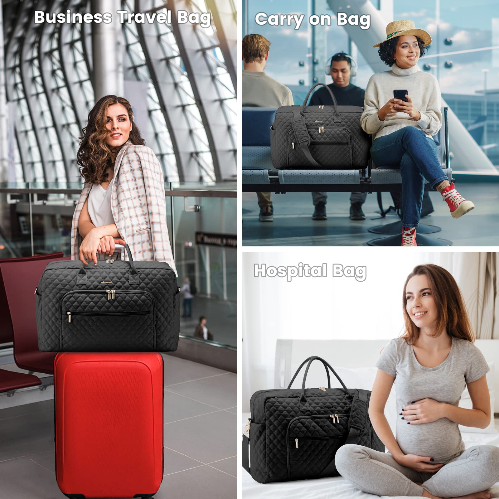LOVEVOOK Women's Travel Duffle Bag - Waterproof Weekender Overnight Bag with Toiletry & Laptop Compartment, Yoga Gym Bag with Wet Pocket & Shoe Storage - Perfect for Weekend Getaways, Business Trips, Gym Sessions and Hospital Visits