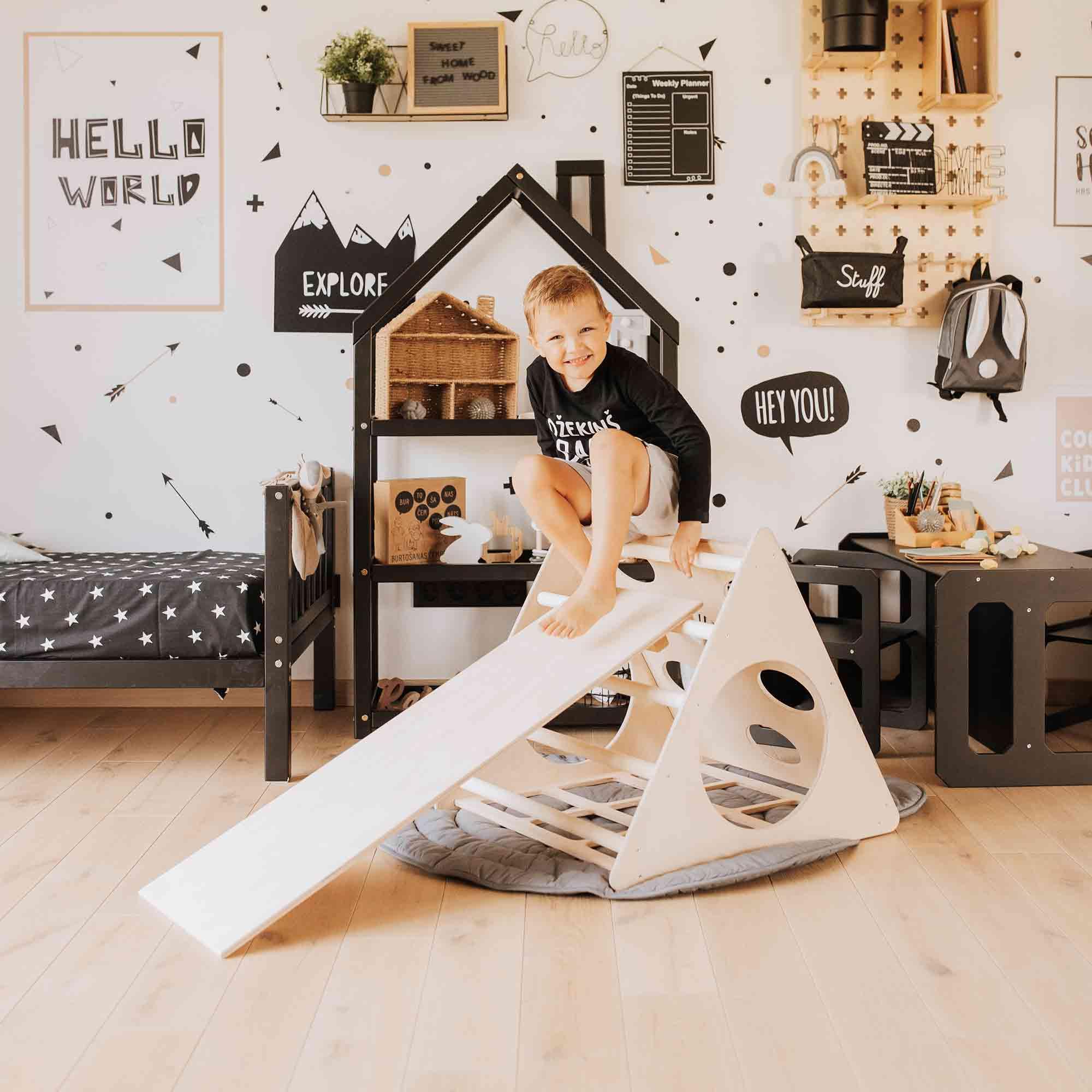 Montessori Climbing Triangle with Ramp - Indoor Wooden Climbing Frame for Kids - Toddler Play Gym for Home, Nursery & Daycare - Encourages Physical Development & Active Play