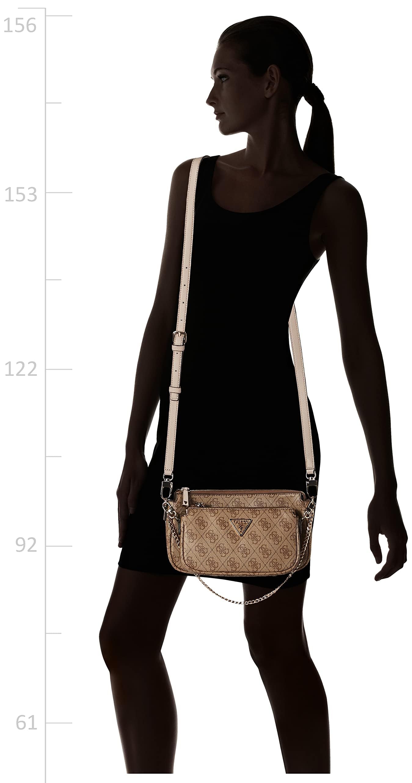 GUESS Noelle Double Pouch Crossbody Bag for Women - Latte Logo Print, Stylish Leather Shoulder Purse for Daily Use, Work, Travel and Date Night