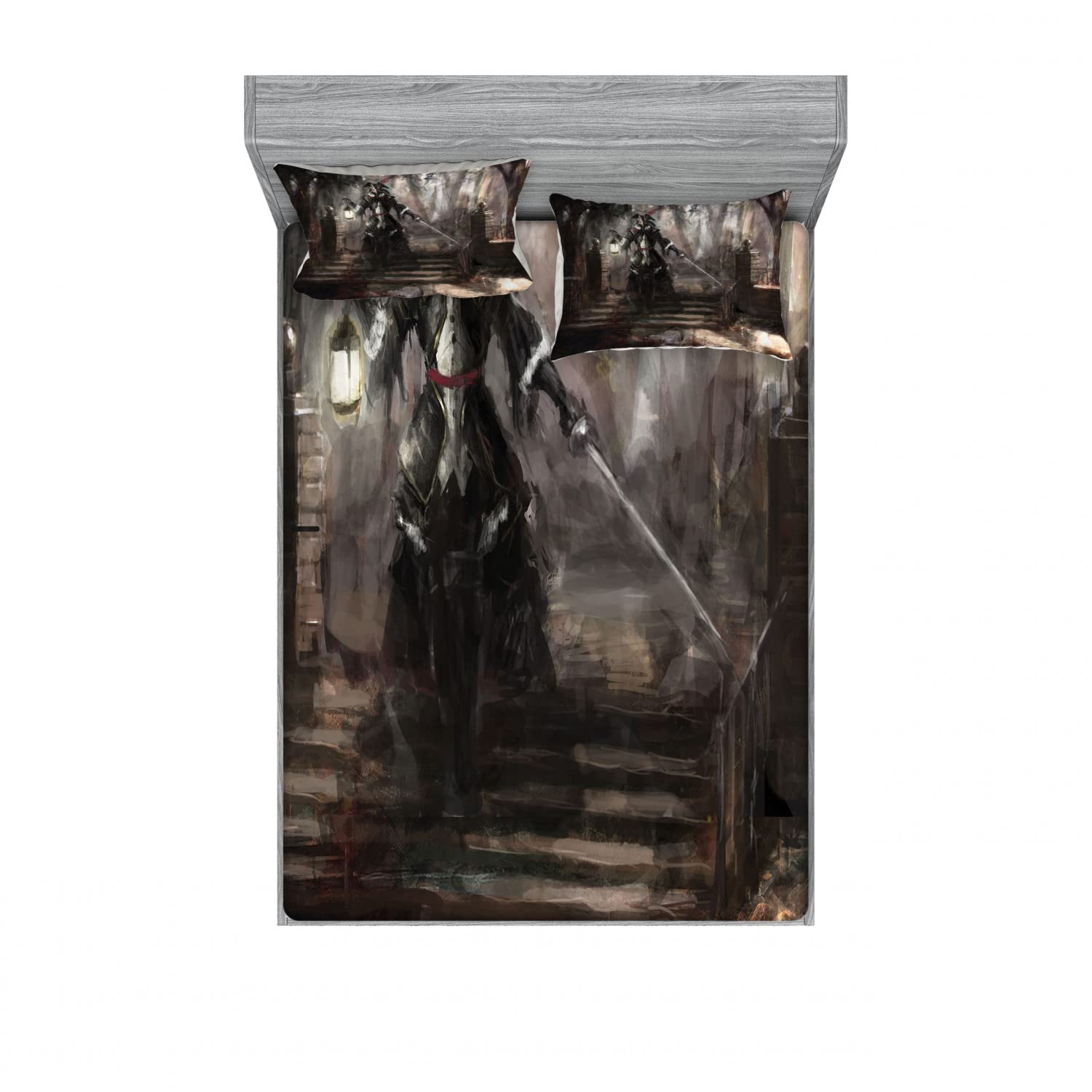 Lunarable Fantasy World 2-Pack Full Size Fitted Sheet Set with 4 Pillow Shams - Dark Forest Theme Bedding Decor in Black & Brown | Perfect for Guest Rooms, Dormitories & Themed Bedrooms