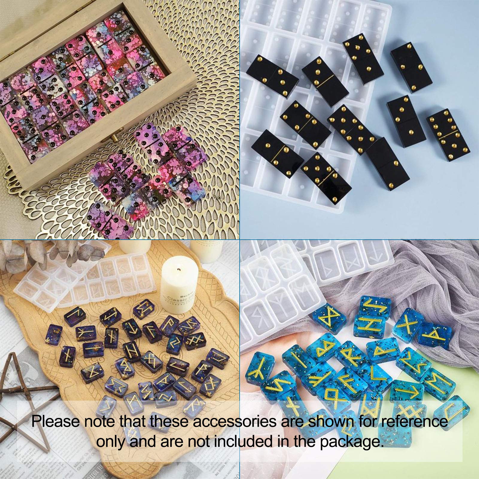 2Pcs Domino Resin Silicone Molds & 2Pcs Runes Letter Symbol Molds for DIY Epoxy Resin Casting - Perfect for Jewelry, Keychains, and Home Decor Crafts