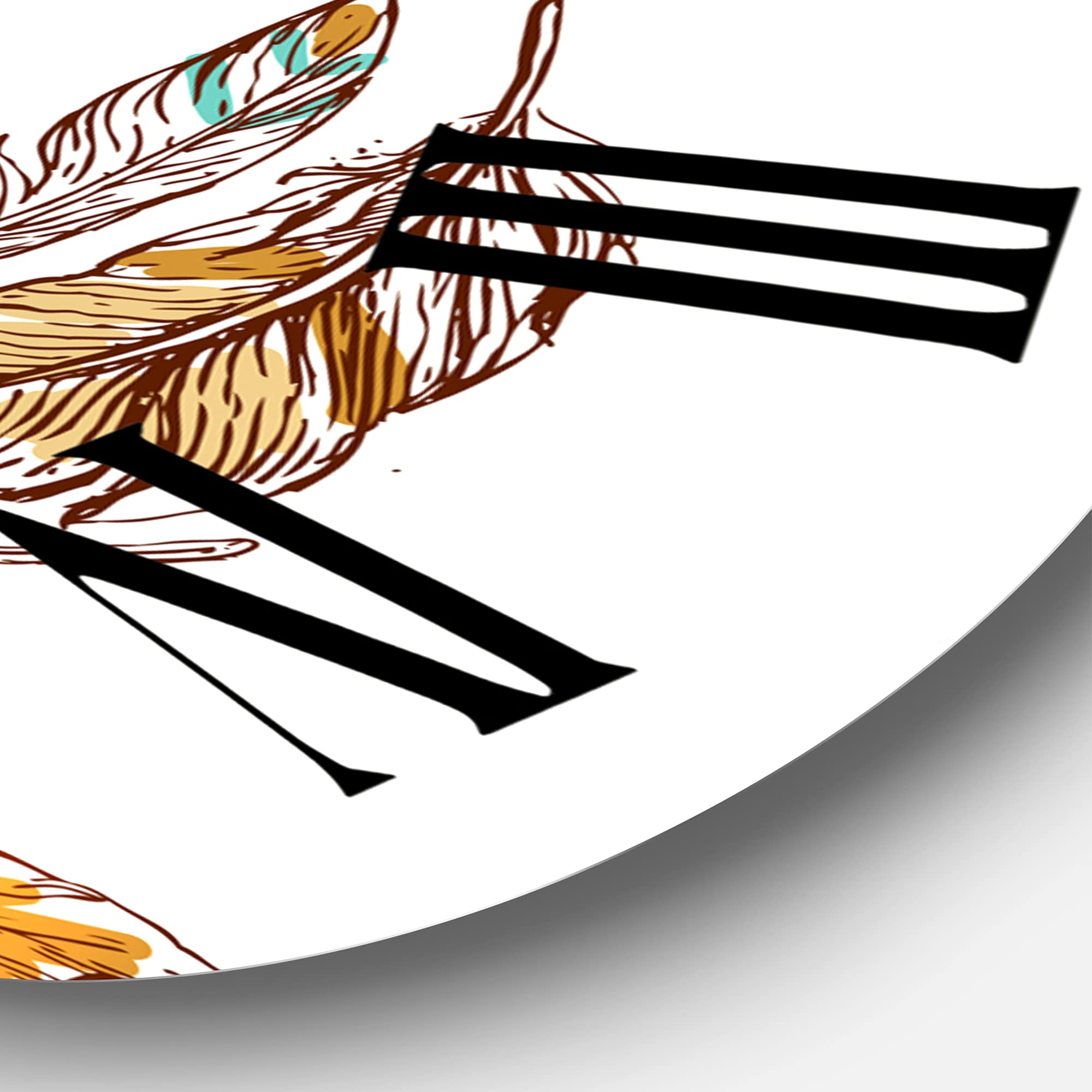Bohemian Wall Clock - Large Ethnic Beige Boho Feather Design for Living Room, Bedroom & Office Decor | Unique Eclectic Home Wall Art