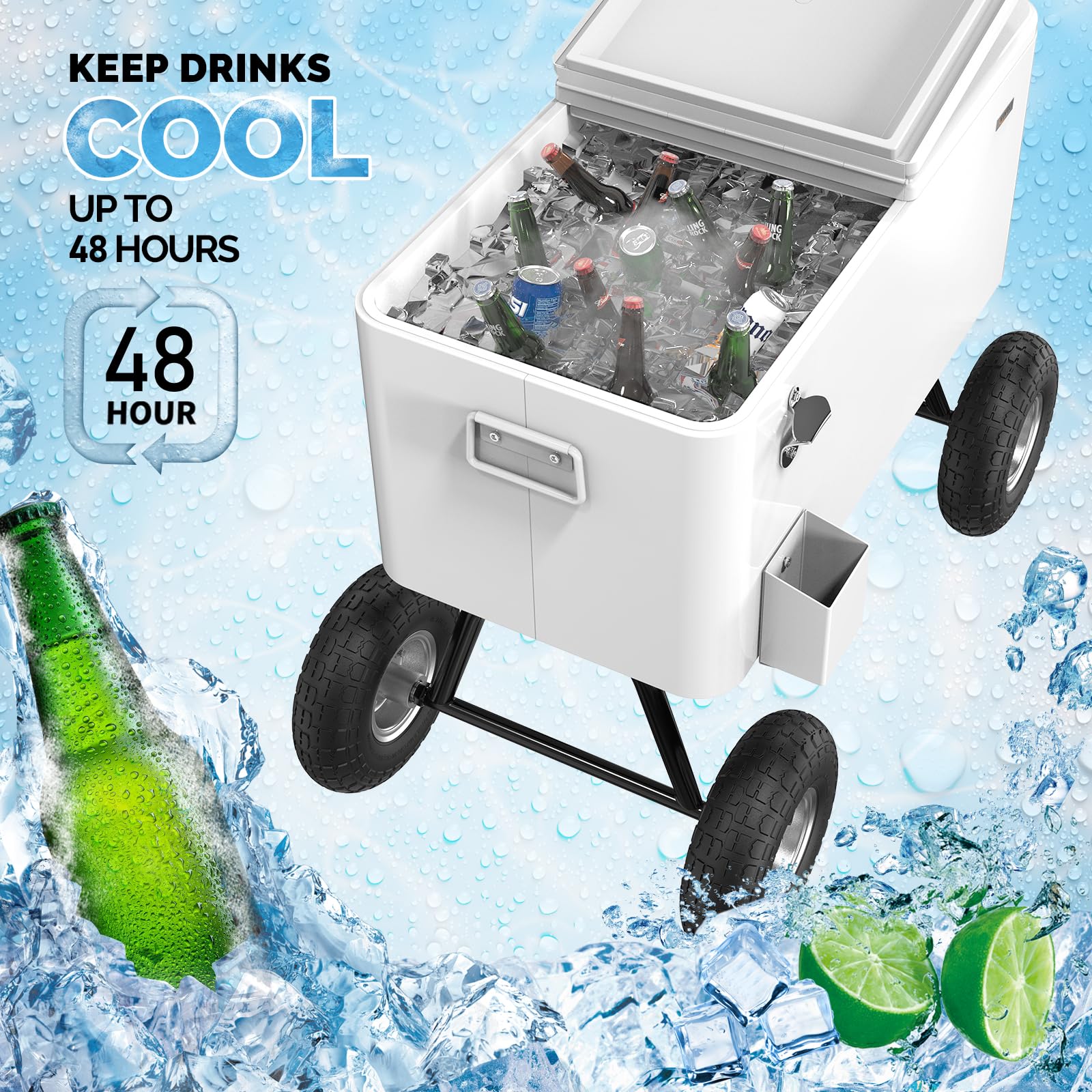 VINGLI 80 Quart Rolling Cooler with Wheels - Heavy Duty Portable Ice Chest for Beach, Camping, Tailgating & Outdoor Parties - Large Capacity Cooler with Long Handle & 10