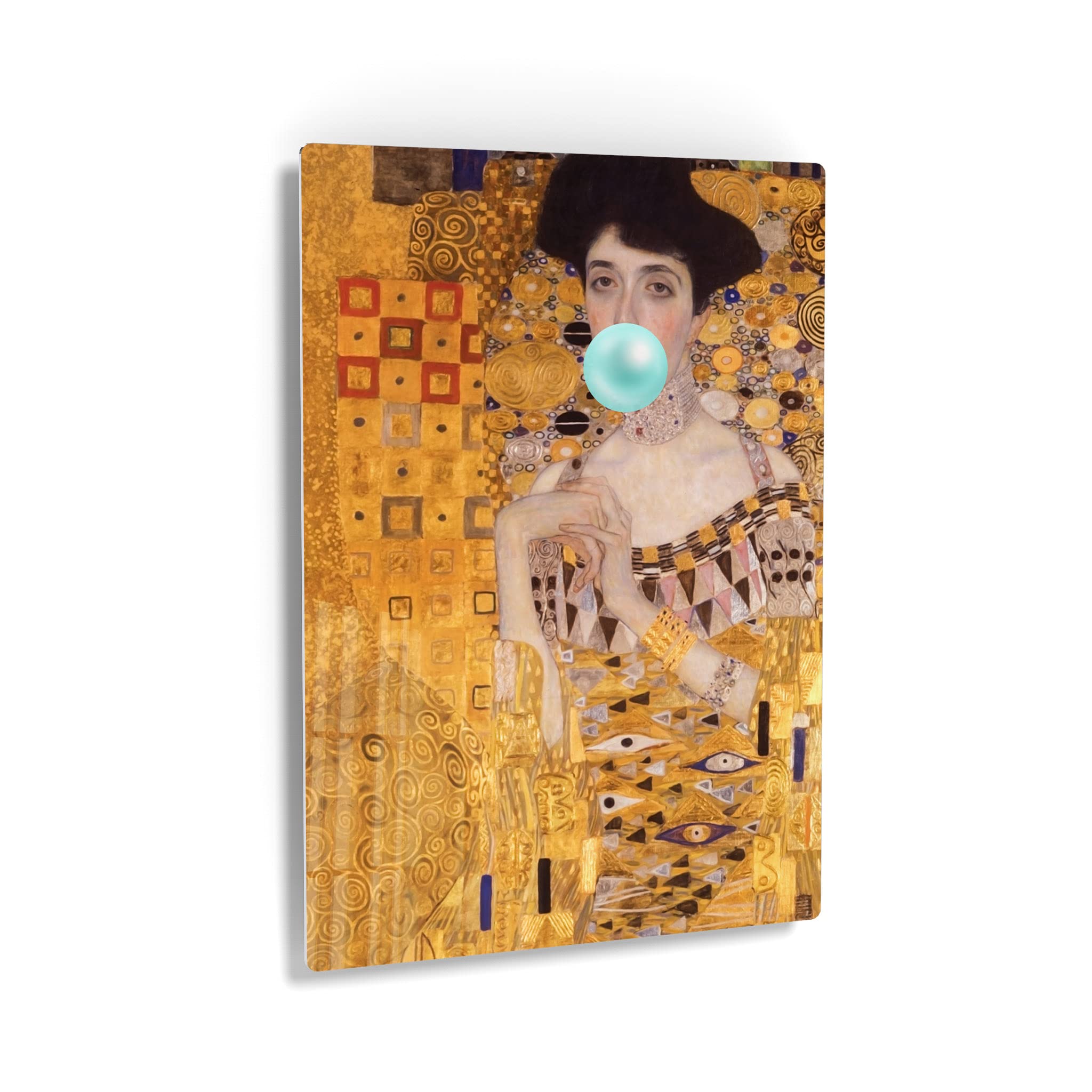 Gustav Klimt's The Woman in Gold - Adele Bloch-Bauer I Teal Blue Art Metal Print | Classic Oil Painting Reproduction Wall Decor | Ready to Hang Canvas for Living Room, Bedroom & Office | Made in USA 30x20