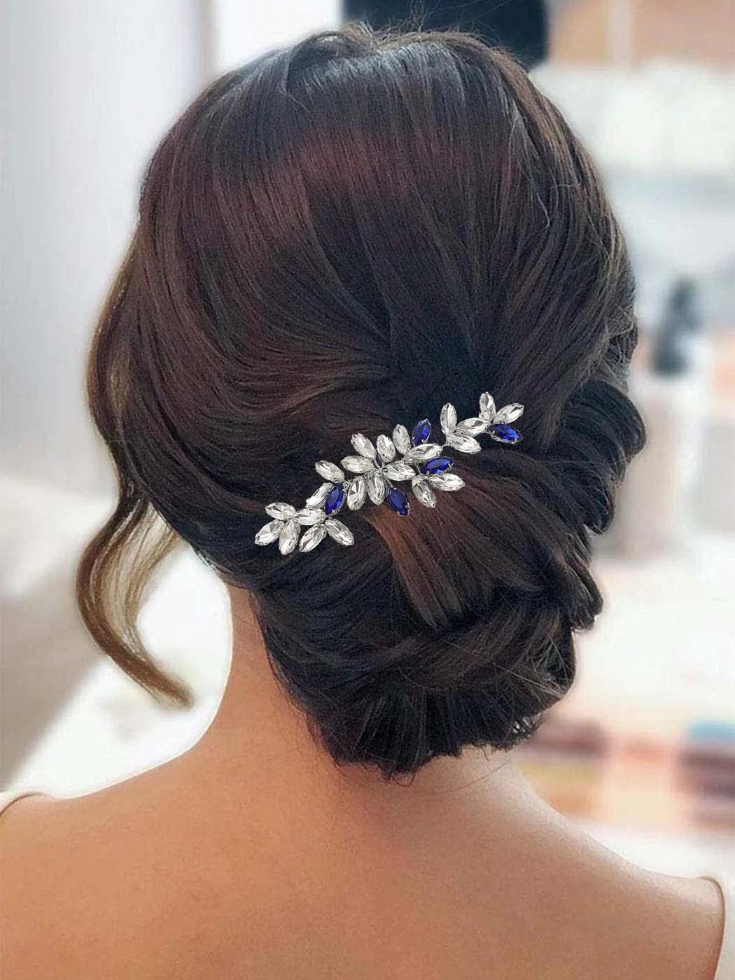 Latious Crystal Wedding Hair Comb - Blue Rhinestone Bridal Hair Clip with Silver Gem Hairpiece for Women & Girls | Perfect for Bridal Showers, Weddings, Prom & Special Occasions