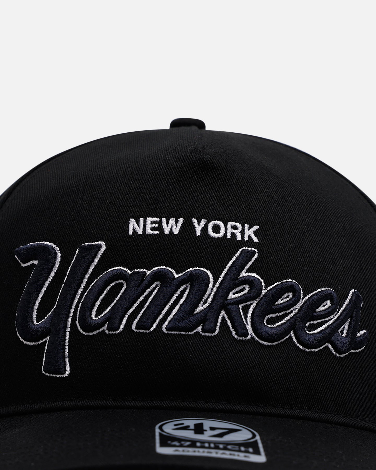 New York Yankees 'Black Dome Script' 47 Hitch Snapback Hat - Adjustable Black Baseball Cap for Men & Women - Perfect for Sports, Casual Wear & Fan Gifts