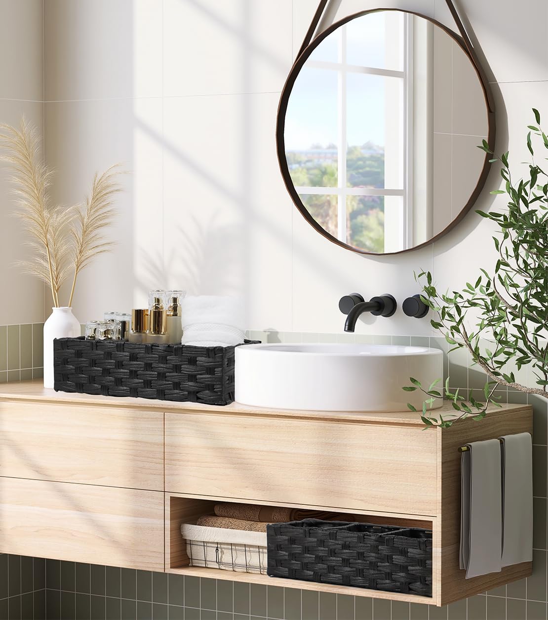 Waterproof Plastic Wicker Toilet Paper Basket - 2 Pack Bathroom Storage Organizer for Toilet Tank Top (14.9
