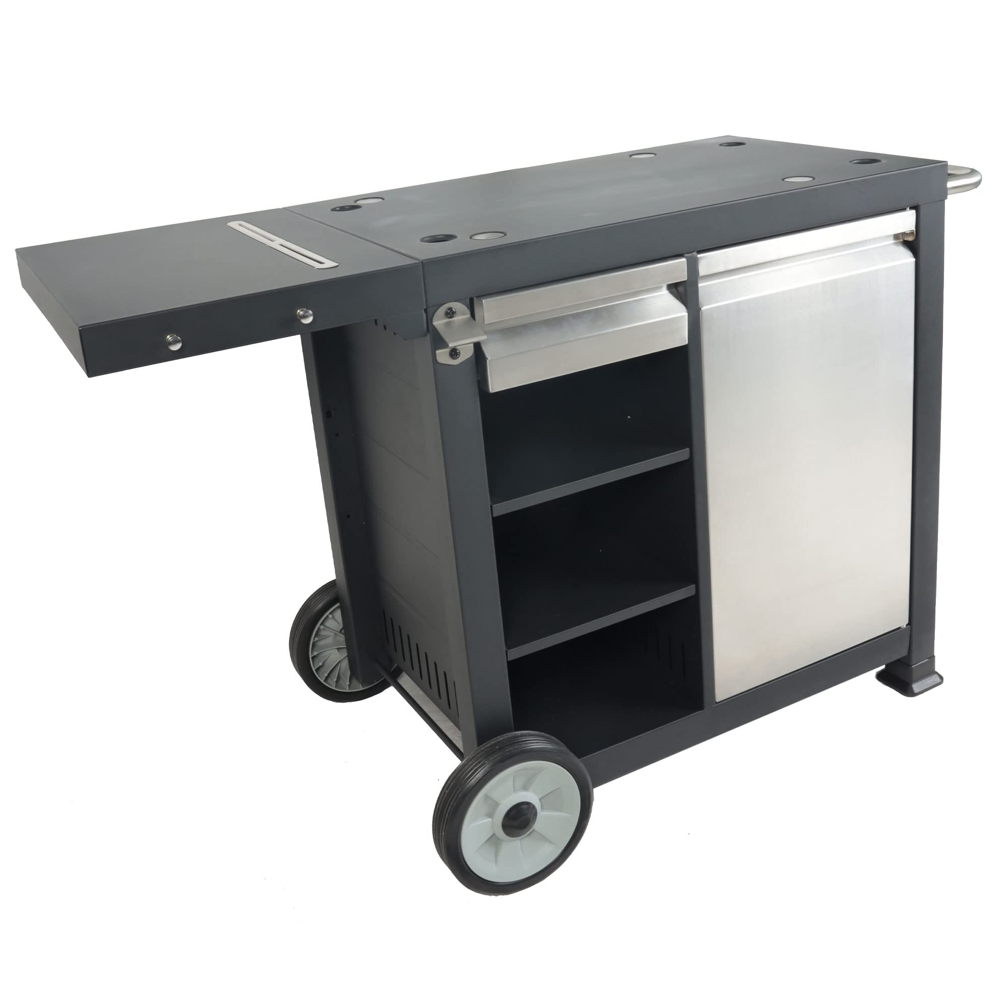 Universal Rolling Prep Cart with Shelves & Storage Drawer - Portable Outdoor Griddle & Grill Accessory - Black - Perfect for Backyard BBQs, Camping & Outdoor Cooking