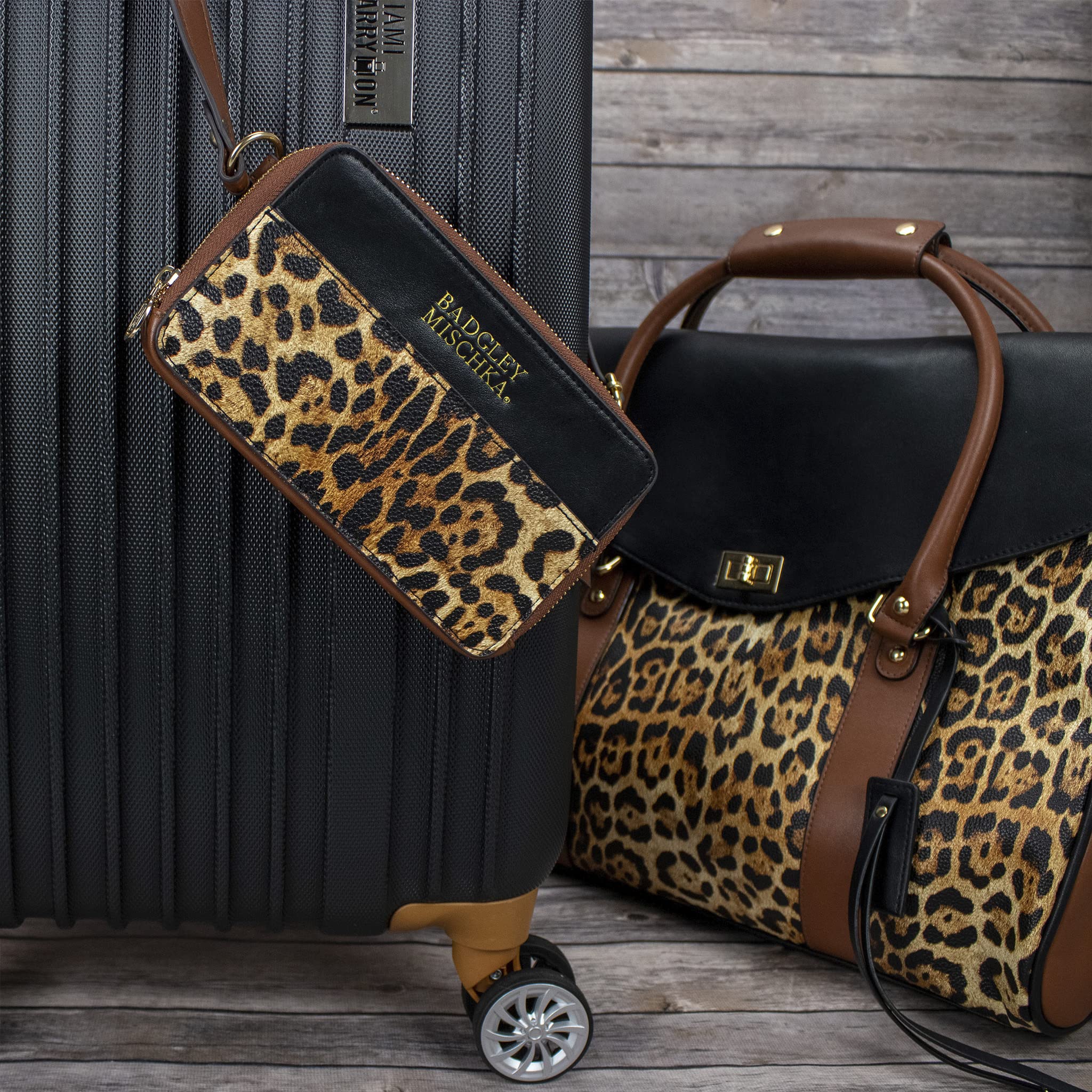 Badgley Mischka Leopard Print Weekender Tote Bag - Stylish Carry-On Travel Bag for Women, Spacious Animal Print Overnight Bag (Perfect for Weekend Getaways, Business Trips & Airplane Travel)