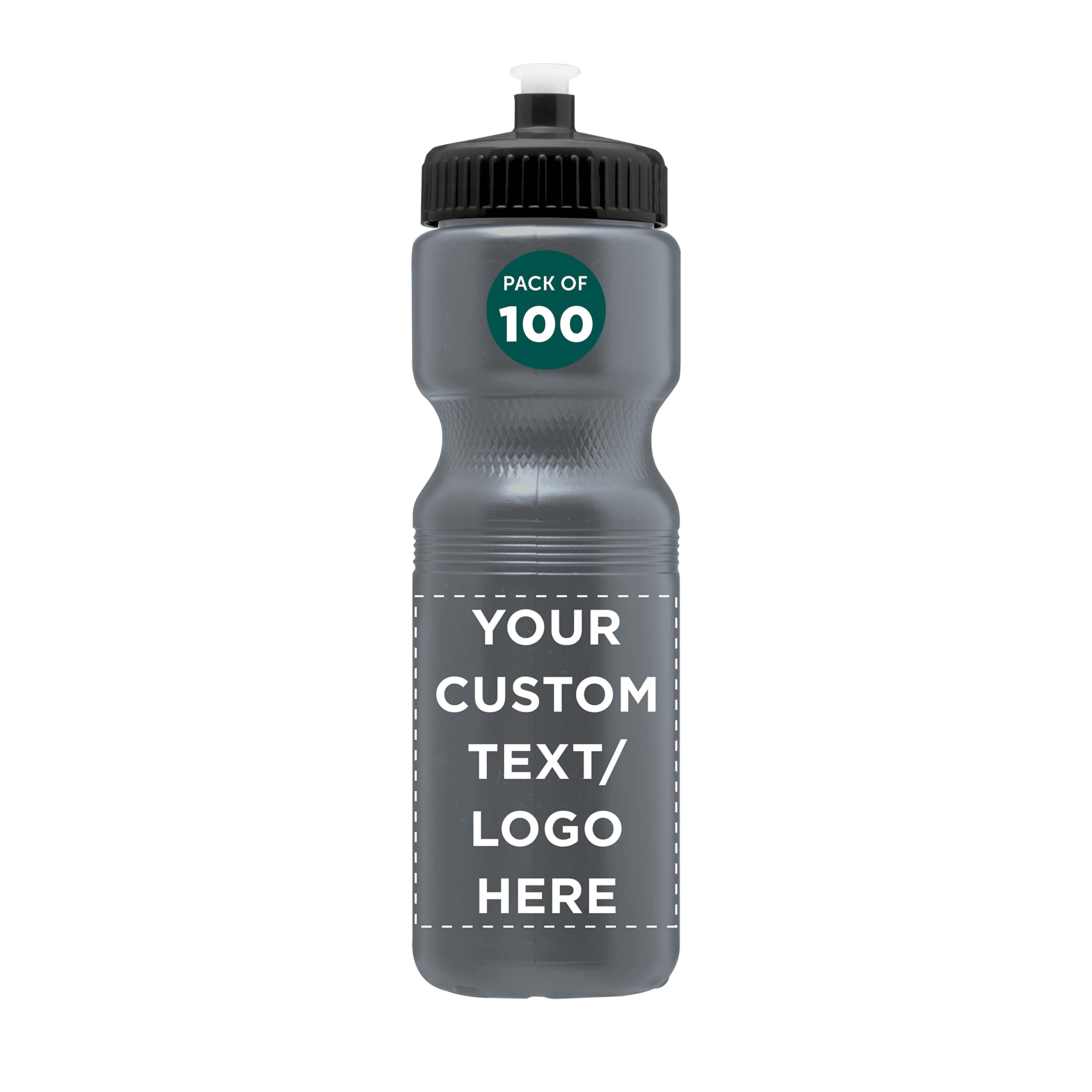 28 oz Custom Push Cap Plastic Water Bottles - Bulk Pack of 100 - Personalized Water Bottles for Gym, Hiking, Camping & Outdoor Sports - Durable & Reusable - Ideal for Team Events, Corporate Gifts & Promotional Giveaways - Silver