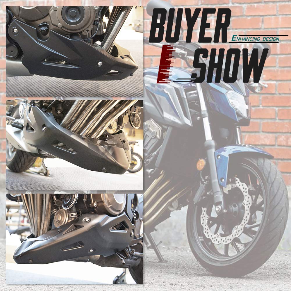 Black Motorcycle Engine Guard Cover - Carbon Fiber Look Under Cowl Lower Fairing Belly Pan for Honda CB650R (2019-2020) & CB650F (2014-2020) | Durable Protection for Street Riding & Custom Bike Builds