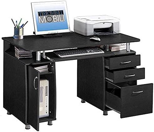 Sturdy Black MDF Computer Desk with Storage - Home Office Workstation for Study, Writing & Work - Perfect for Small Spaces & Remote Work