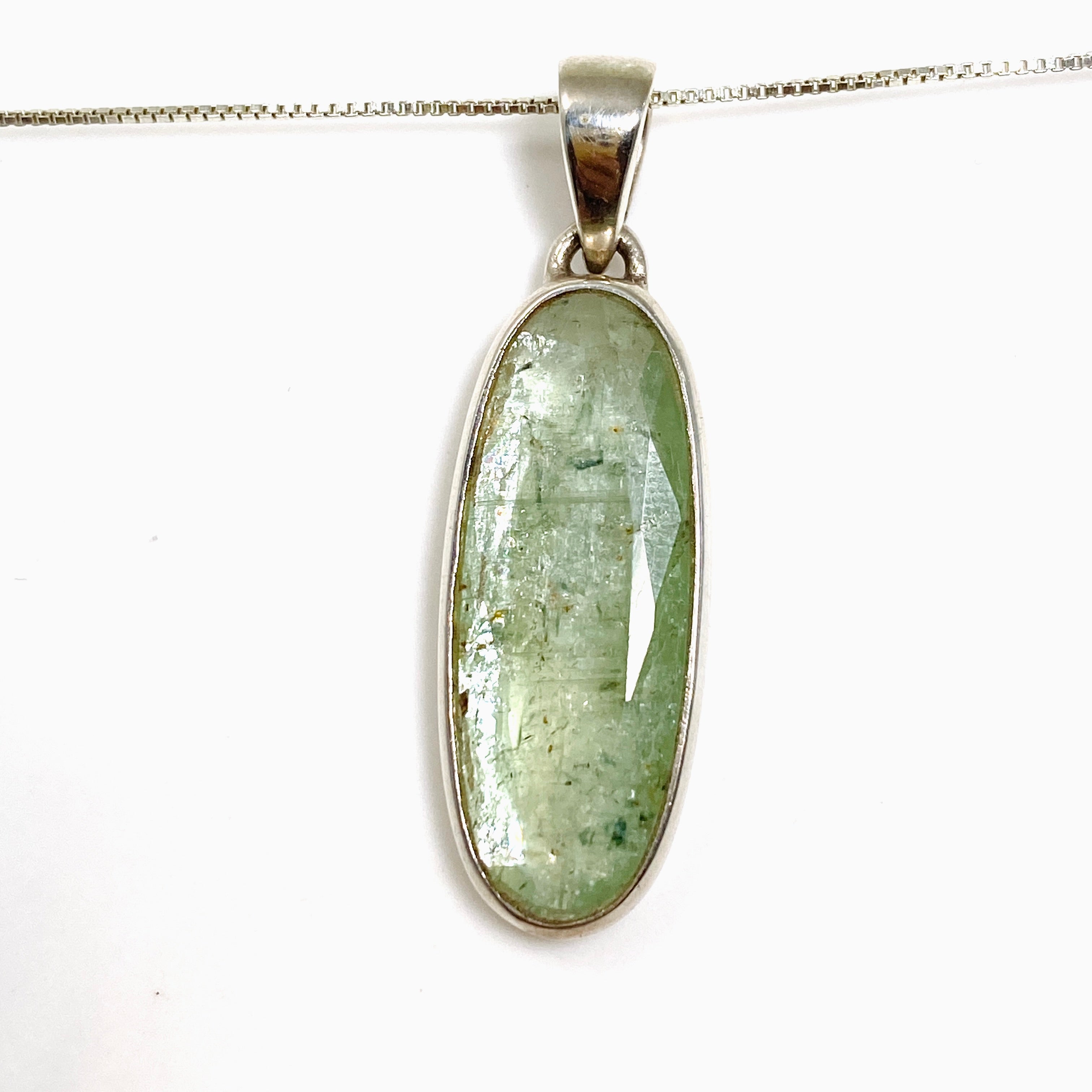 Natural Green Kyanite Gemstone from Africa - Oval Faceted Pendant Necklace PPGJ799 | Healing Crystal Jewelry for Meditation & Energy Balancing