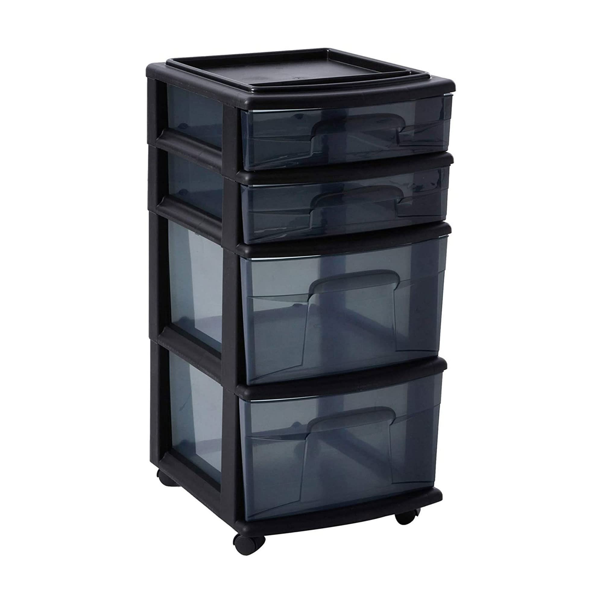 HOMZ 2-Pack 4-Tier Clear Black Plastic Storage Drawer Tower Organizer Cart with Black Frame - Perfect for Bedroom, Bathroom, Office & Closet Organization
