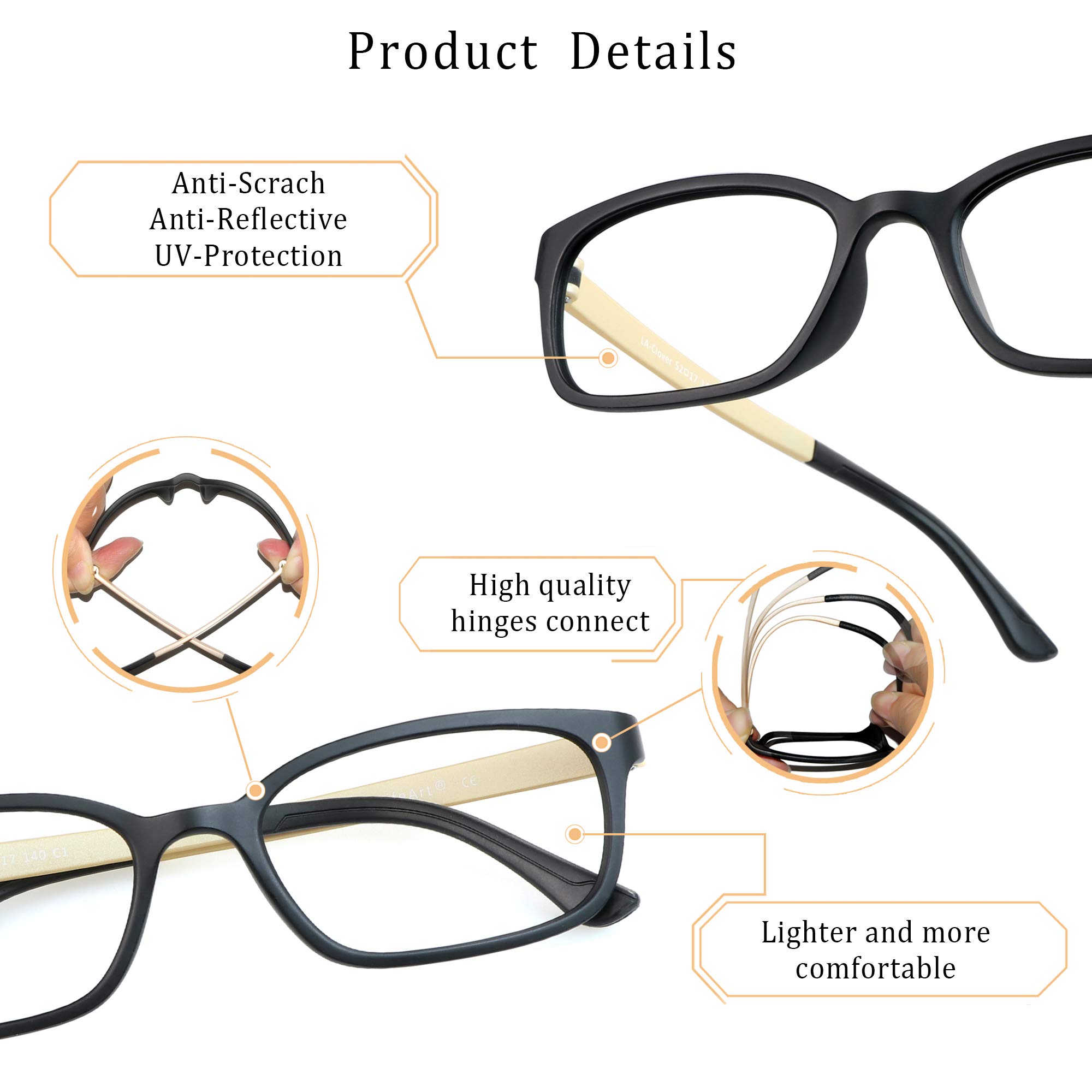 LifeArt Blue Light Blocking Glasses - Anti Eyestrain Computer & Gaming Glasses for Men & Women - UV Protection, Anti Glare - Perfect for Office Work, Screen Time & Night Driving